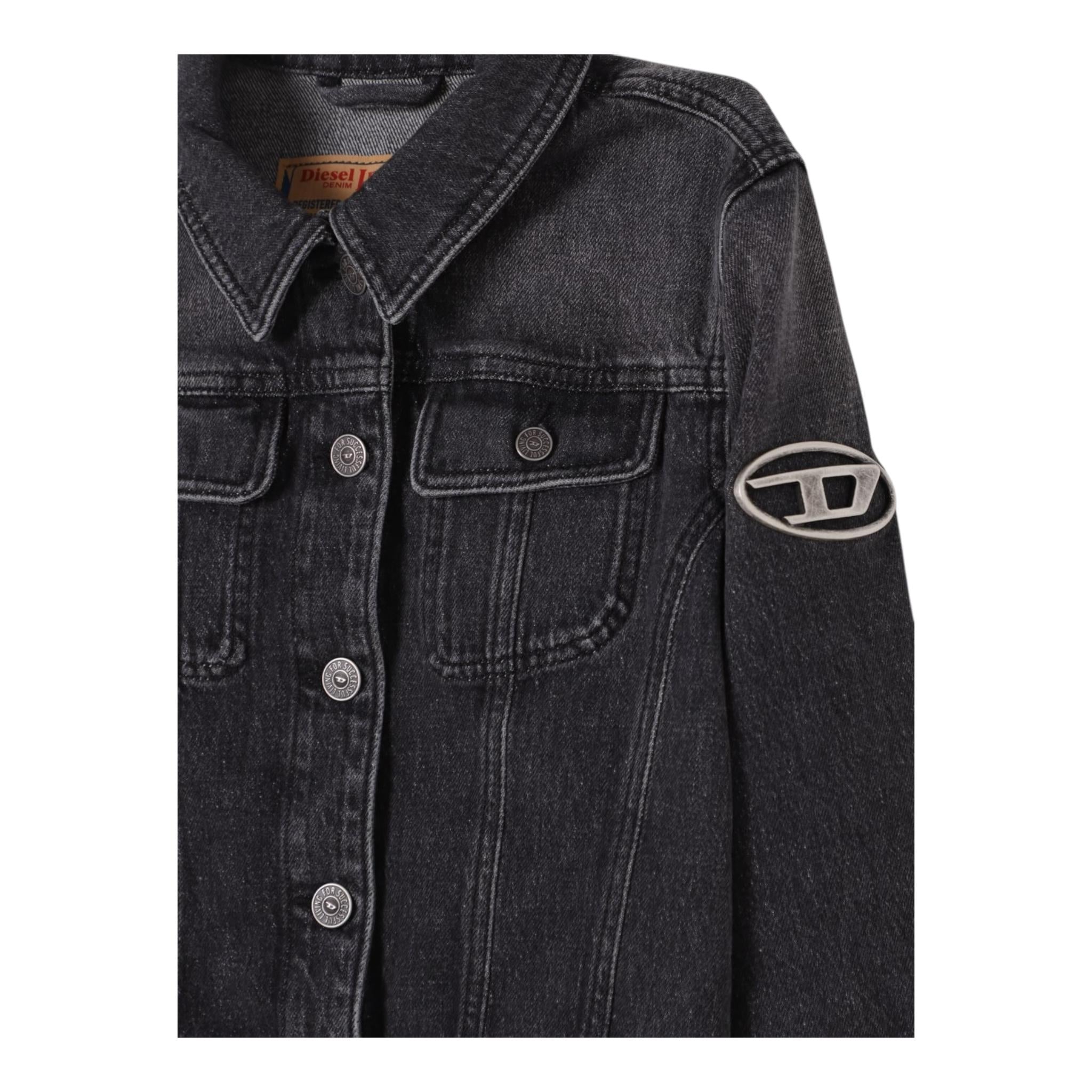 Diesel Giubbino In Denim Tinta Unita con Logo per Bambina J01847 NERO DIESEL 