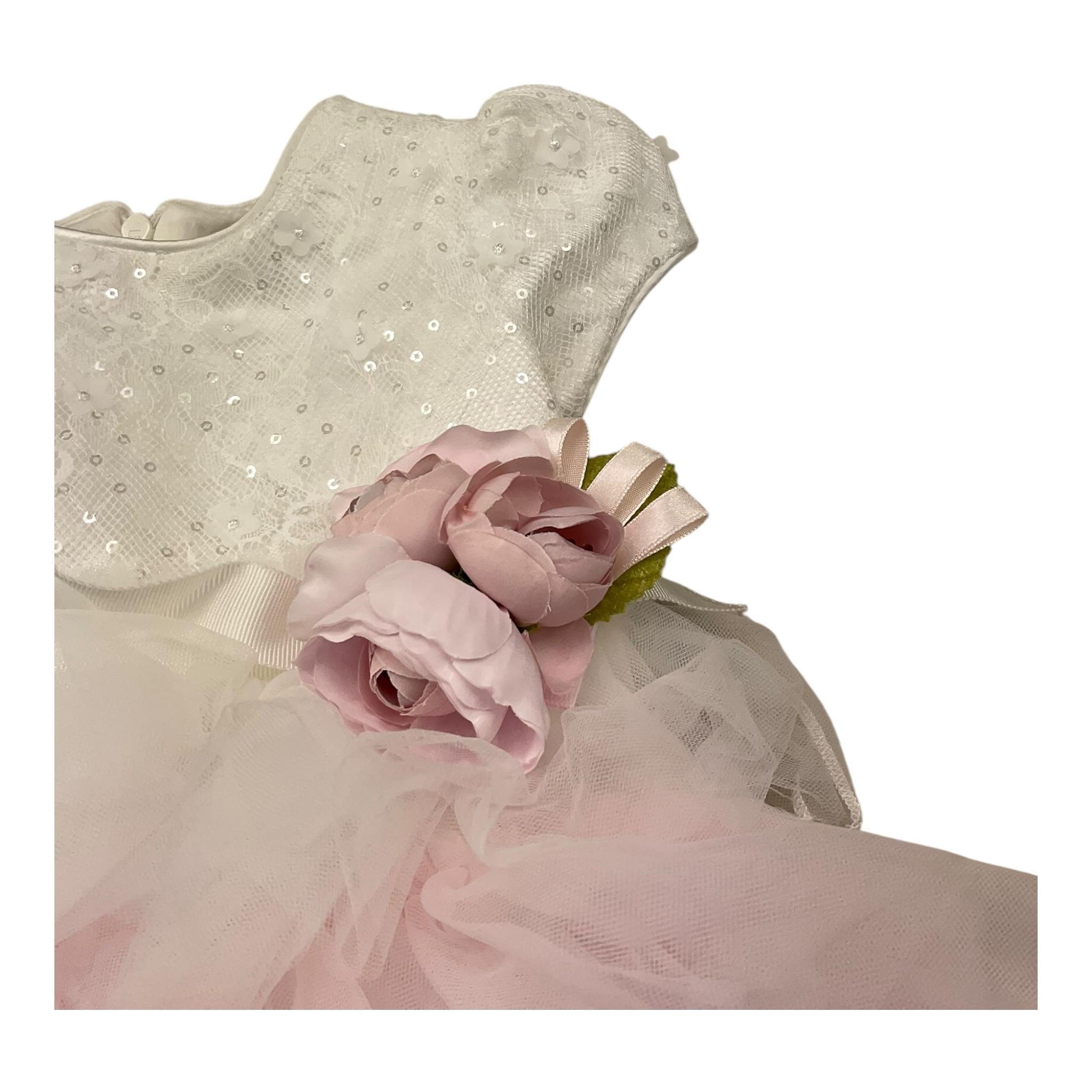 Monnalisa Abito Mezza Manica con Gonna Tulle per Neonata 73E900 BIANCO MONNALISA 