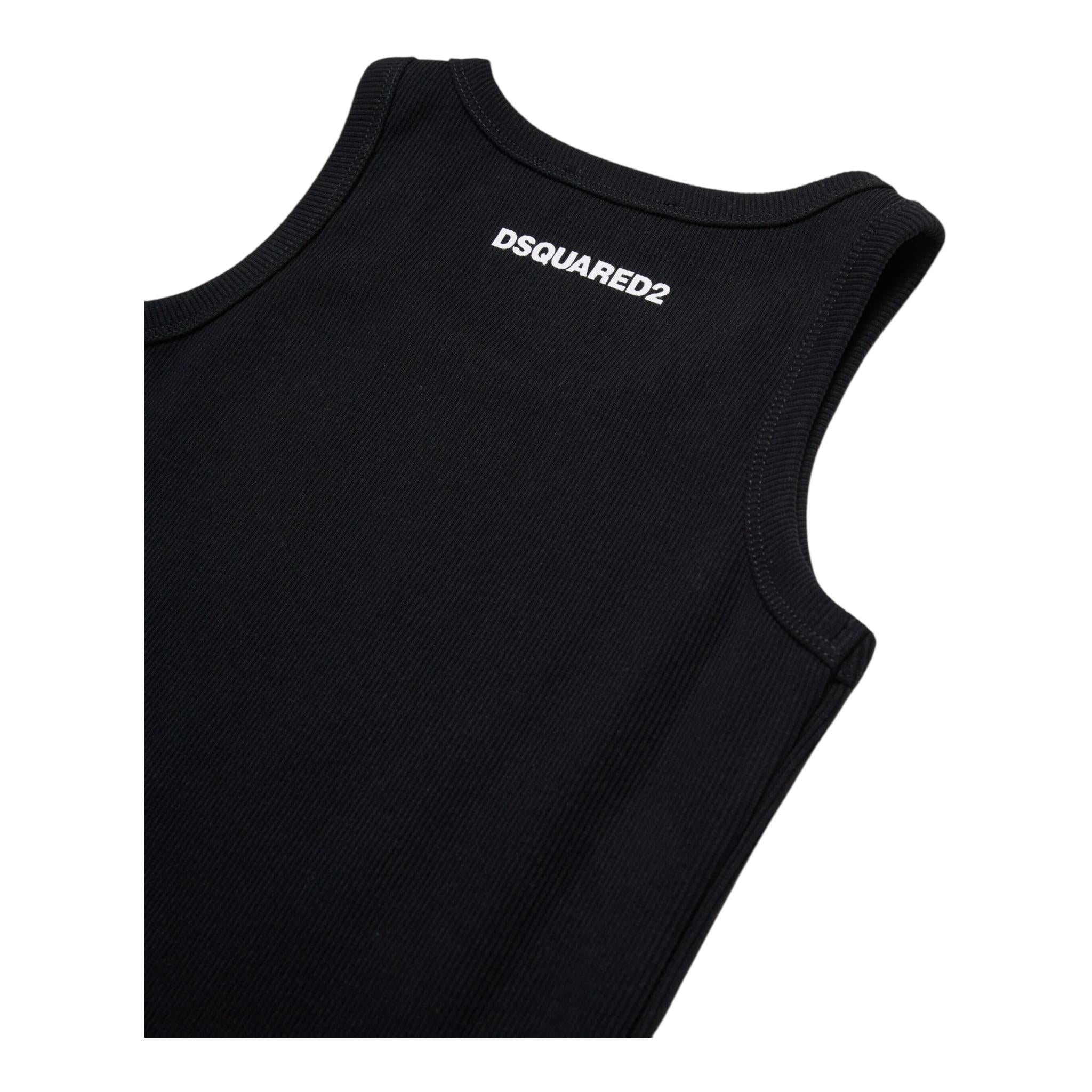 Dsquared2 Canotta Girocollo tinta unita con Logo Nero per Bambino DQ2783X NERO DSQUARED2 