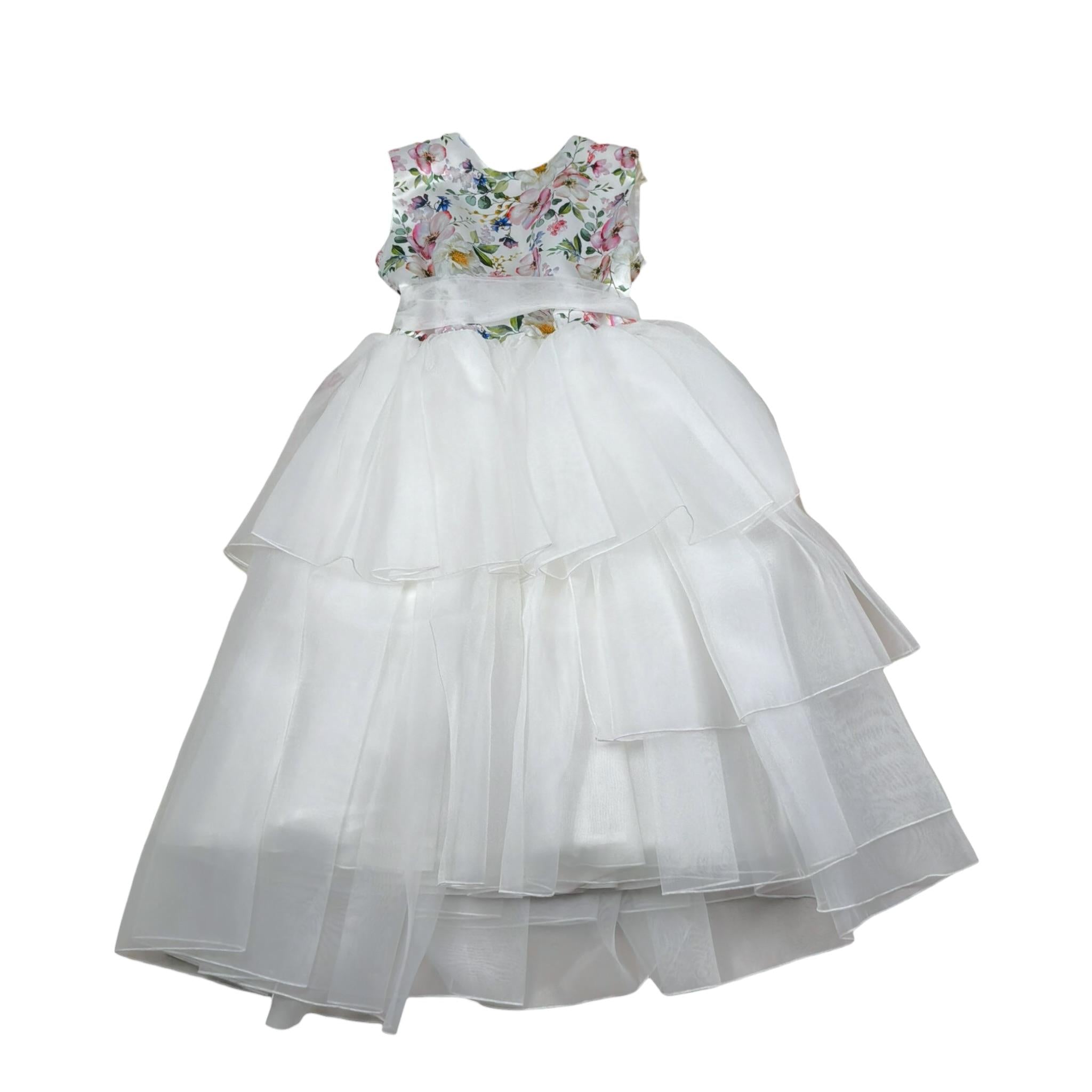 Childrenfashionatelier Abito Cerimonia Tinta Unita con Fantasia Fiori per Bambina 523 BIANCO CHILDRENFASHIONATELIER 