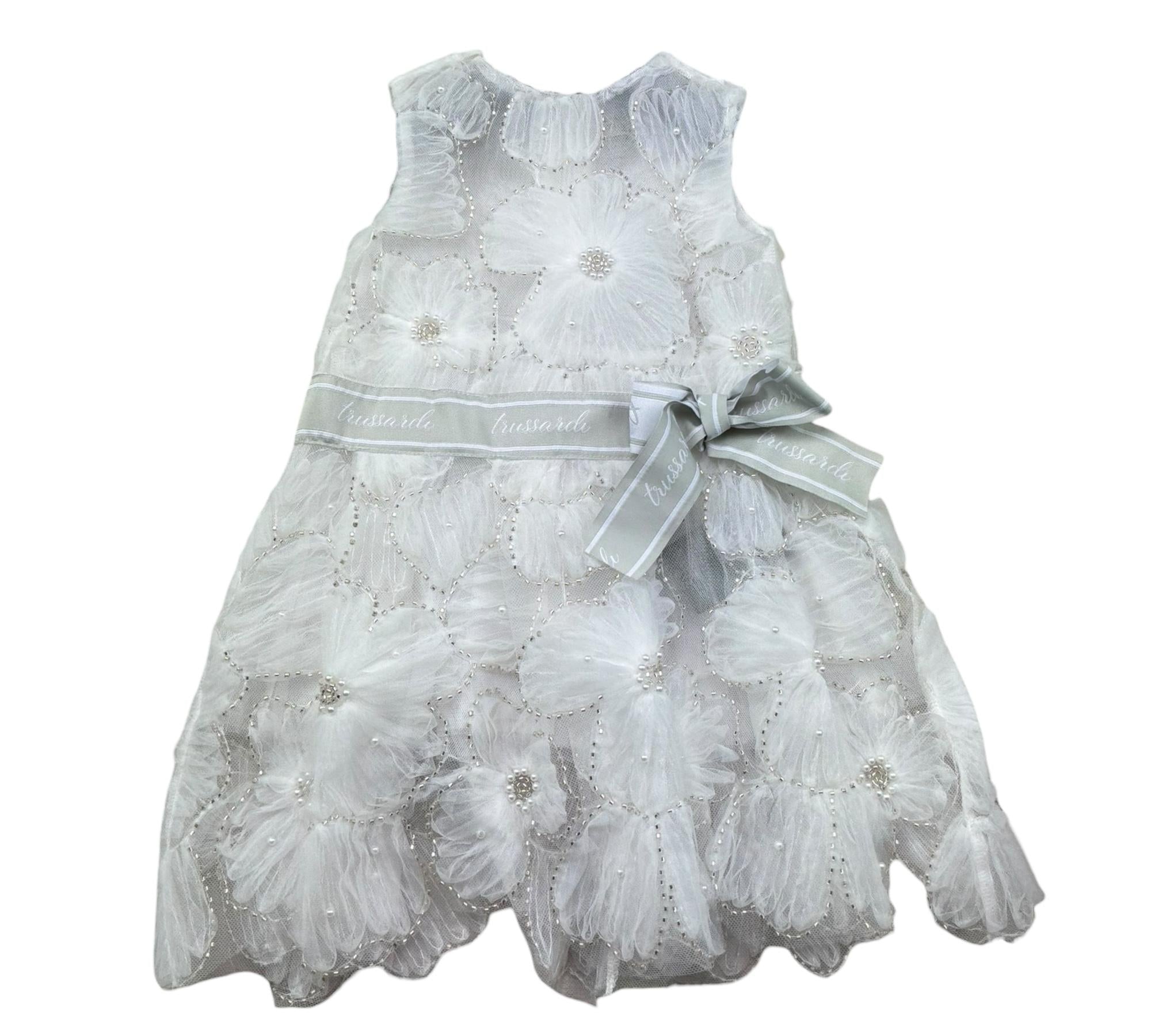 Trussardi Abito Giromanica Tinta Unita In Tulle per Neonata TIP26140VE BIANCO TRUSSARDI 