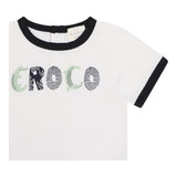 Carre'Ment Beau T-Shirt Girocollo Tinta Unita Con Stampa In Contrasto Bianco Per Neonato