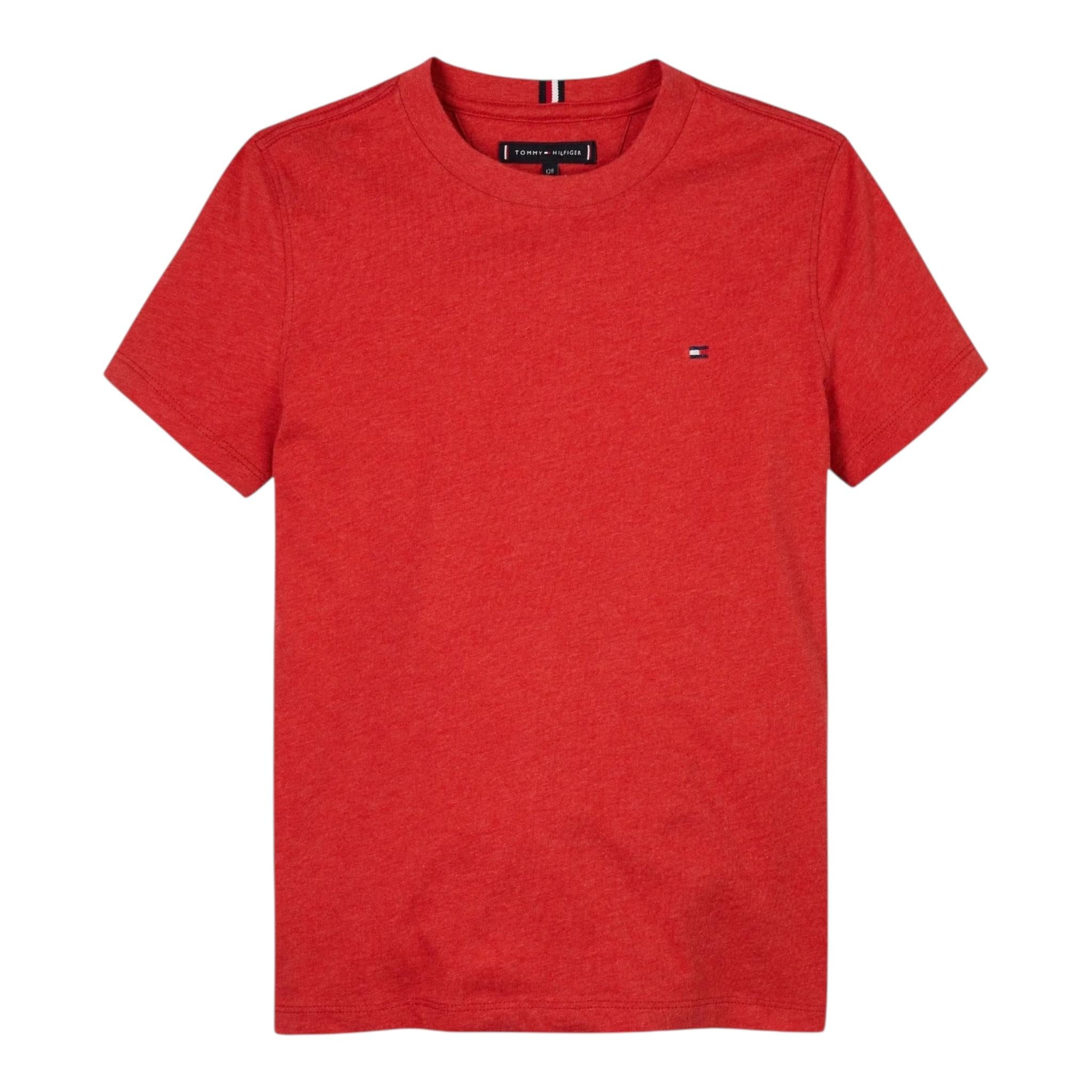 Tommy Hilfiger T-Shirt Girocollo Tinta Unita con Logo per Bambino KB0KB06879 ROSSO TOMMY HILFIGER 