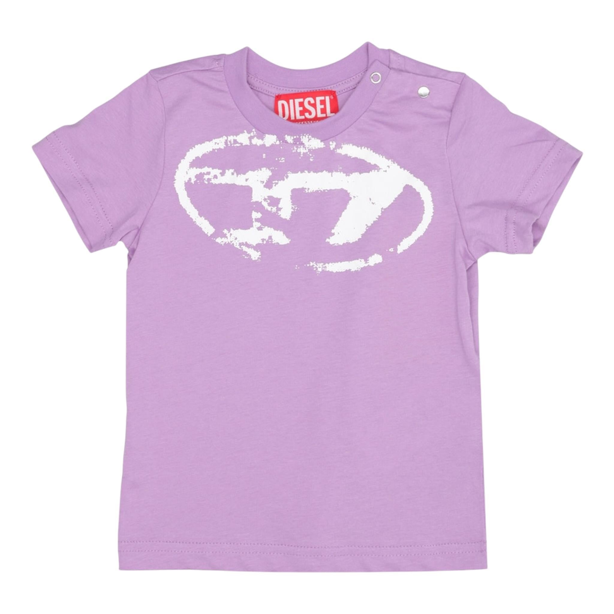 Diesel T-Shirt Girocollo tinta unita con Stampa Lilla per Neonata K00635X LILLA DIESEL 