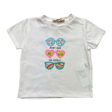 Please T-Shirt Girocollo Tinta Unita Con Stampa In Contrasto Bianco Per Neonata