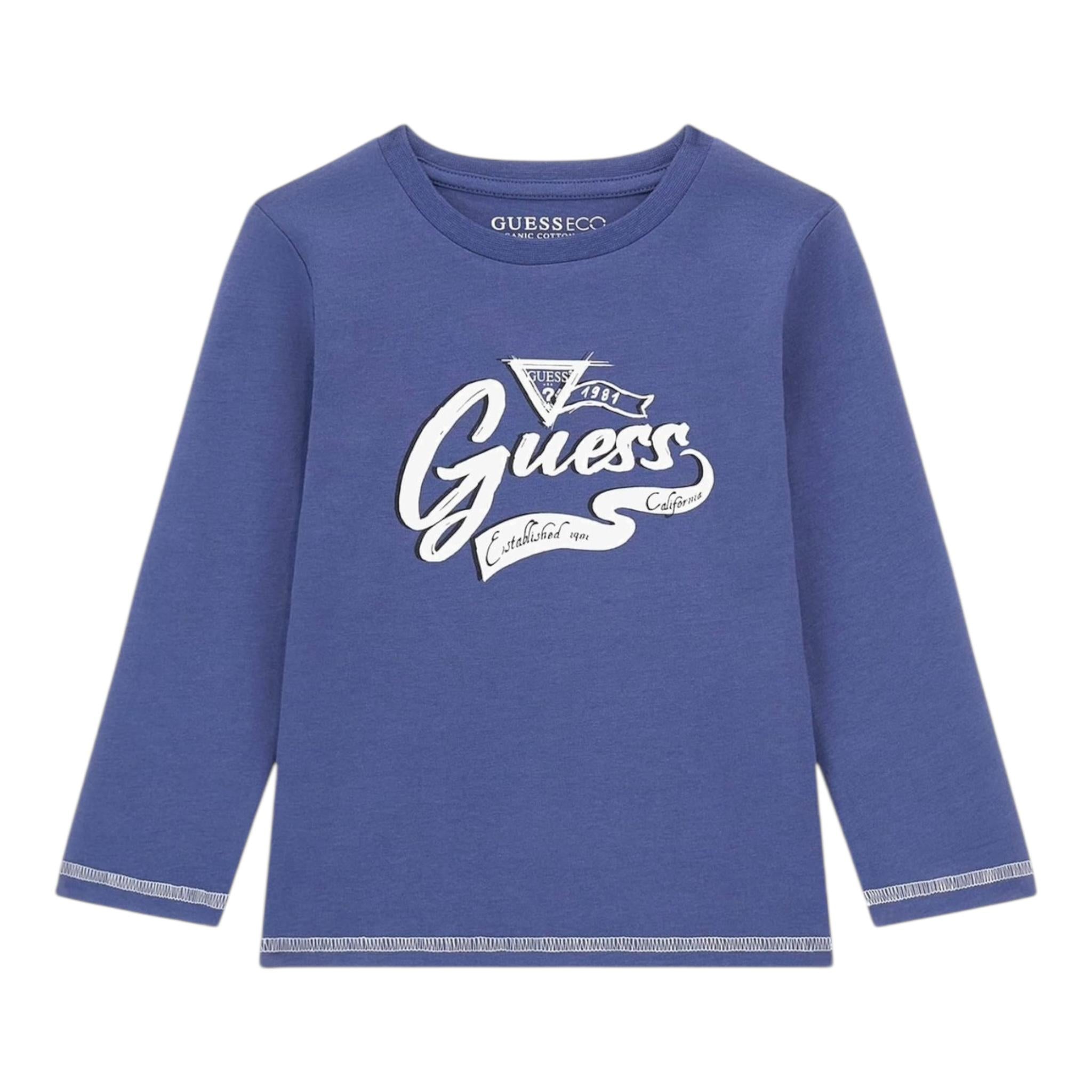 GUESS shirt girocollo tinta unita con logo  Blu per Bambino N4YI28K8HM4J BLU GUESS 