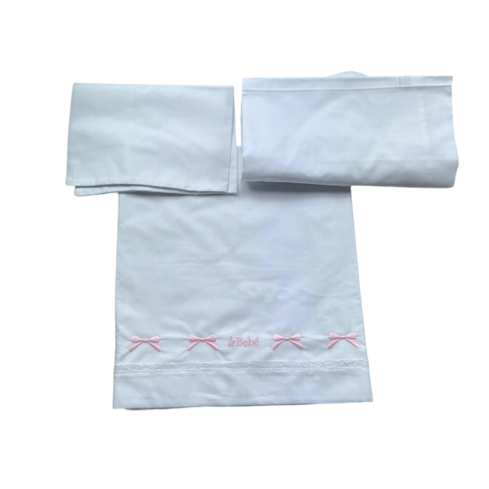 Le Bebe' Lenzuola Set 3 Pezzi Tinta Unita con Stampa per Neonata LBG6344 BIANCO LE BEBE' 