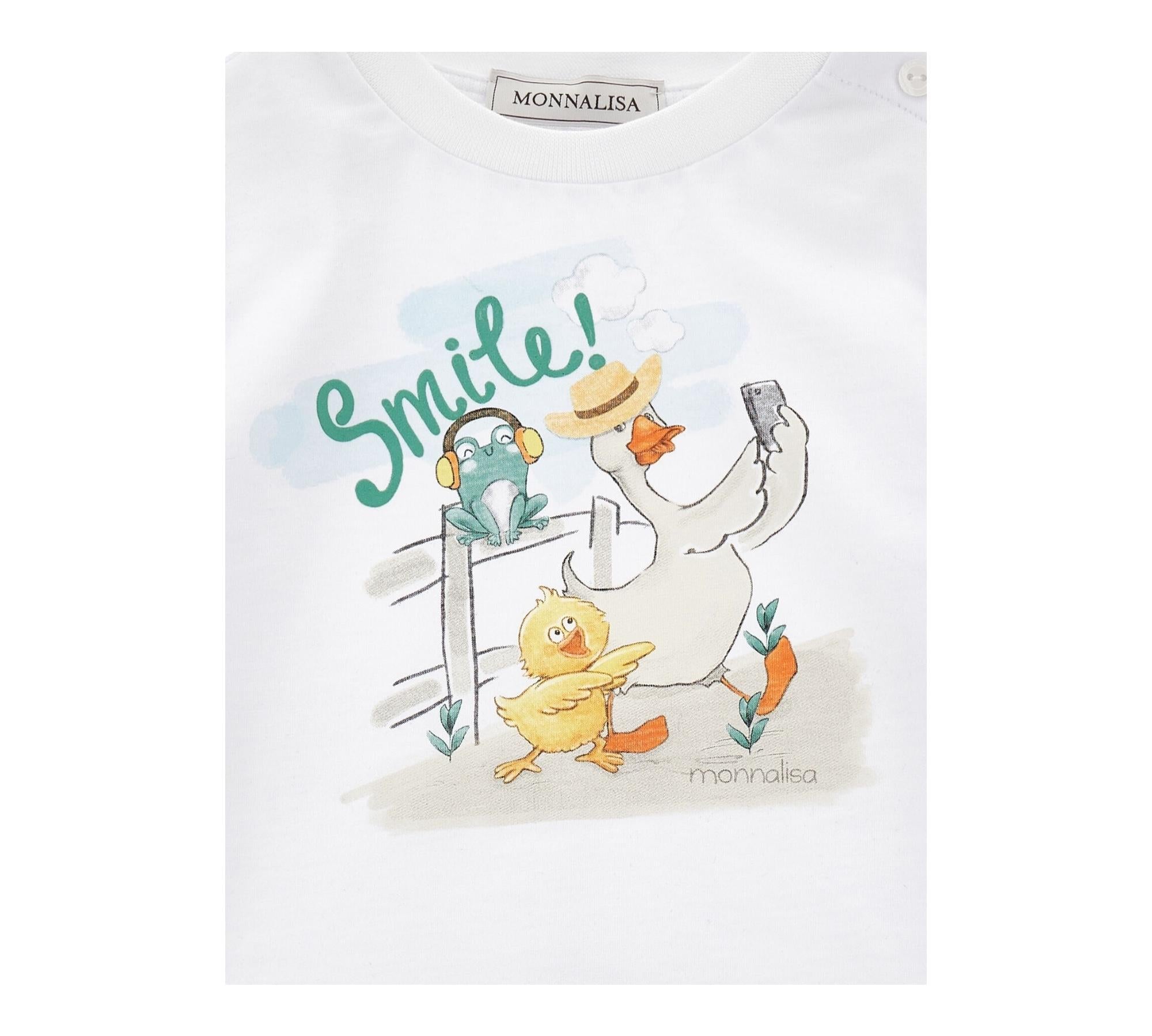 Monnalisa T-Shirt Girocollo Tinta Unita con Stampa per Bambino 28E603J BIANCO MONNALISA 