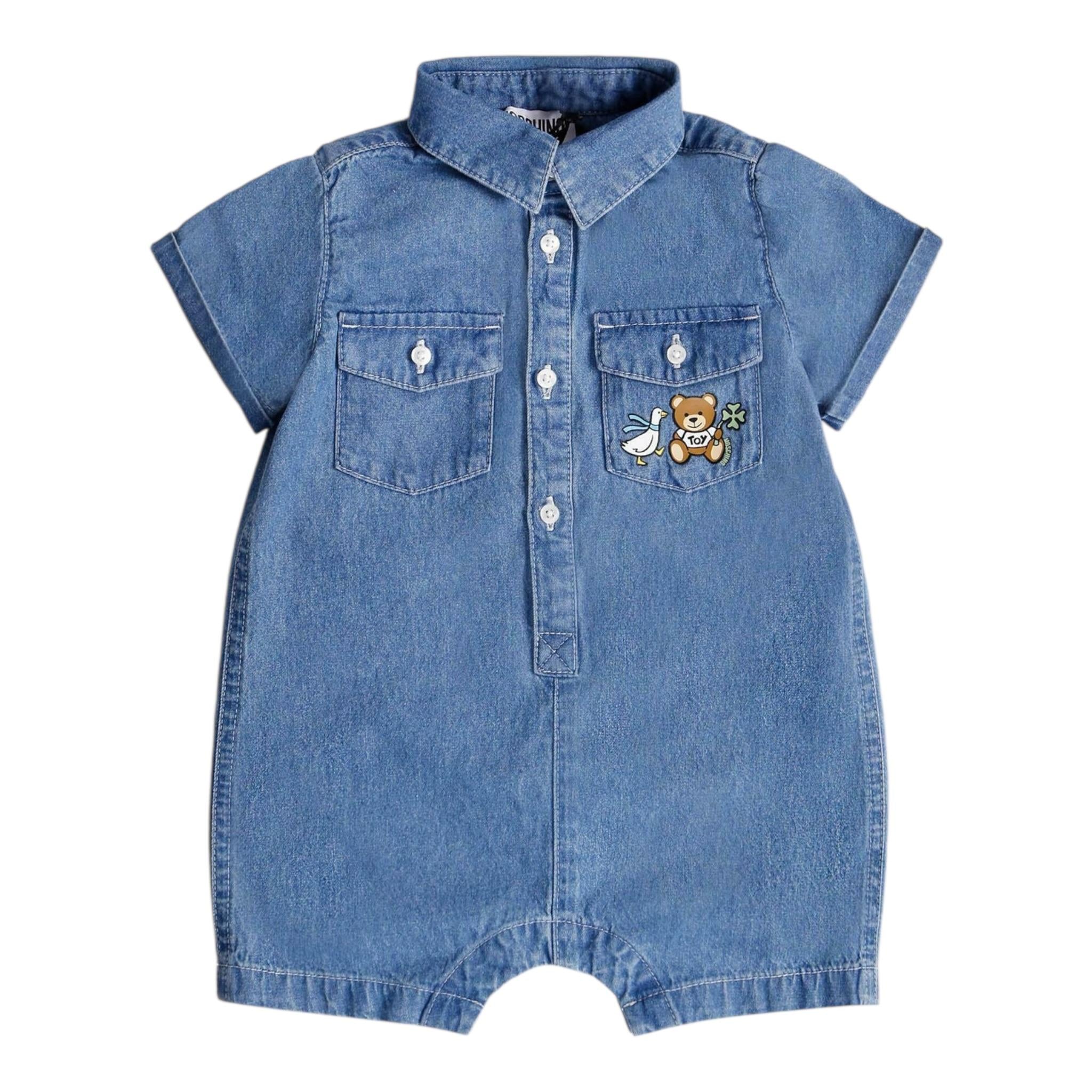 Moschino Pagliaccetto Tinta Unita In Denim per Neonato MUC01FBB BLU MOSCHINO 