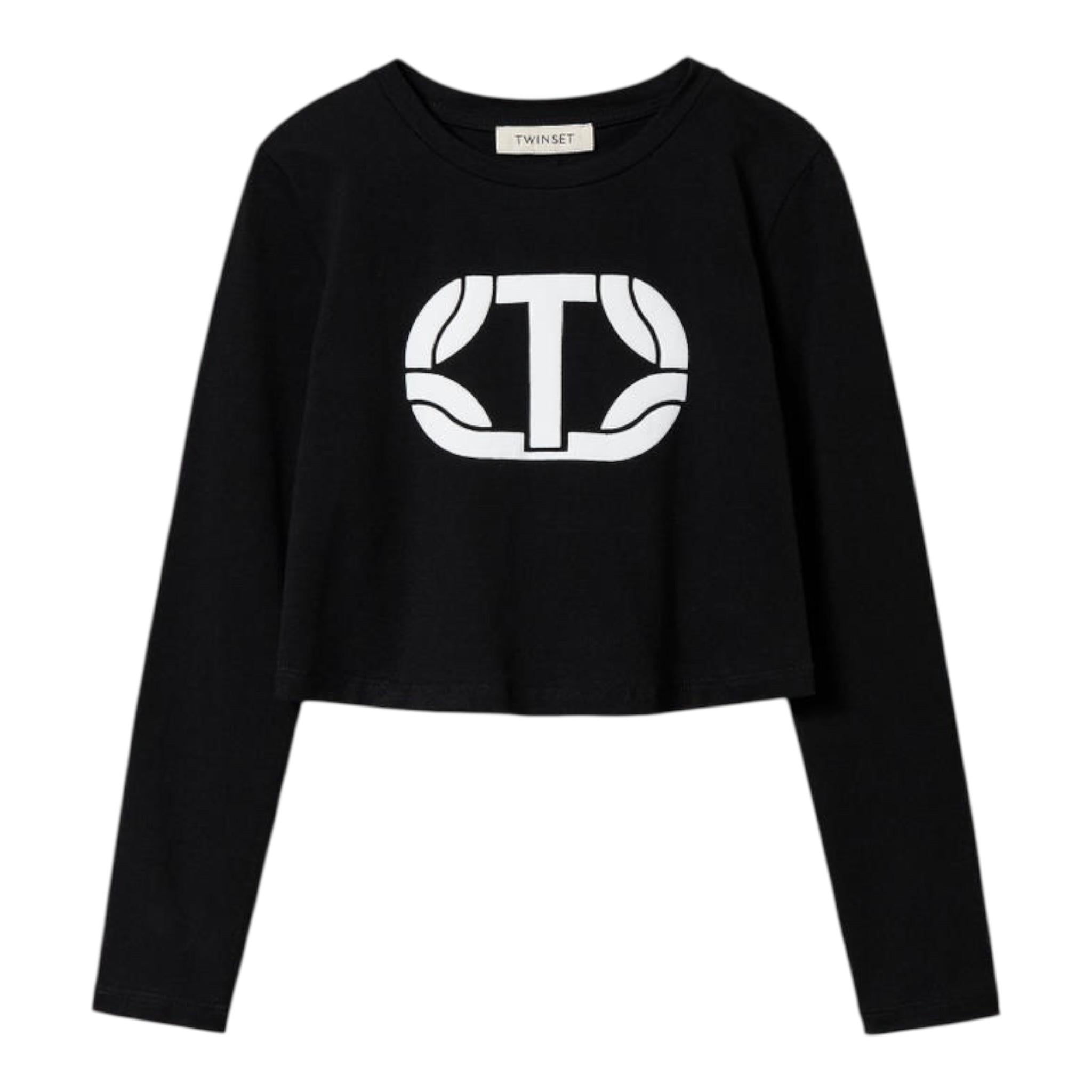 TWINSET shirt girocollo tinta unita con stampa Nero per Bambina 242GJ2032XX NERO TWINSET 