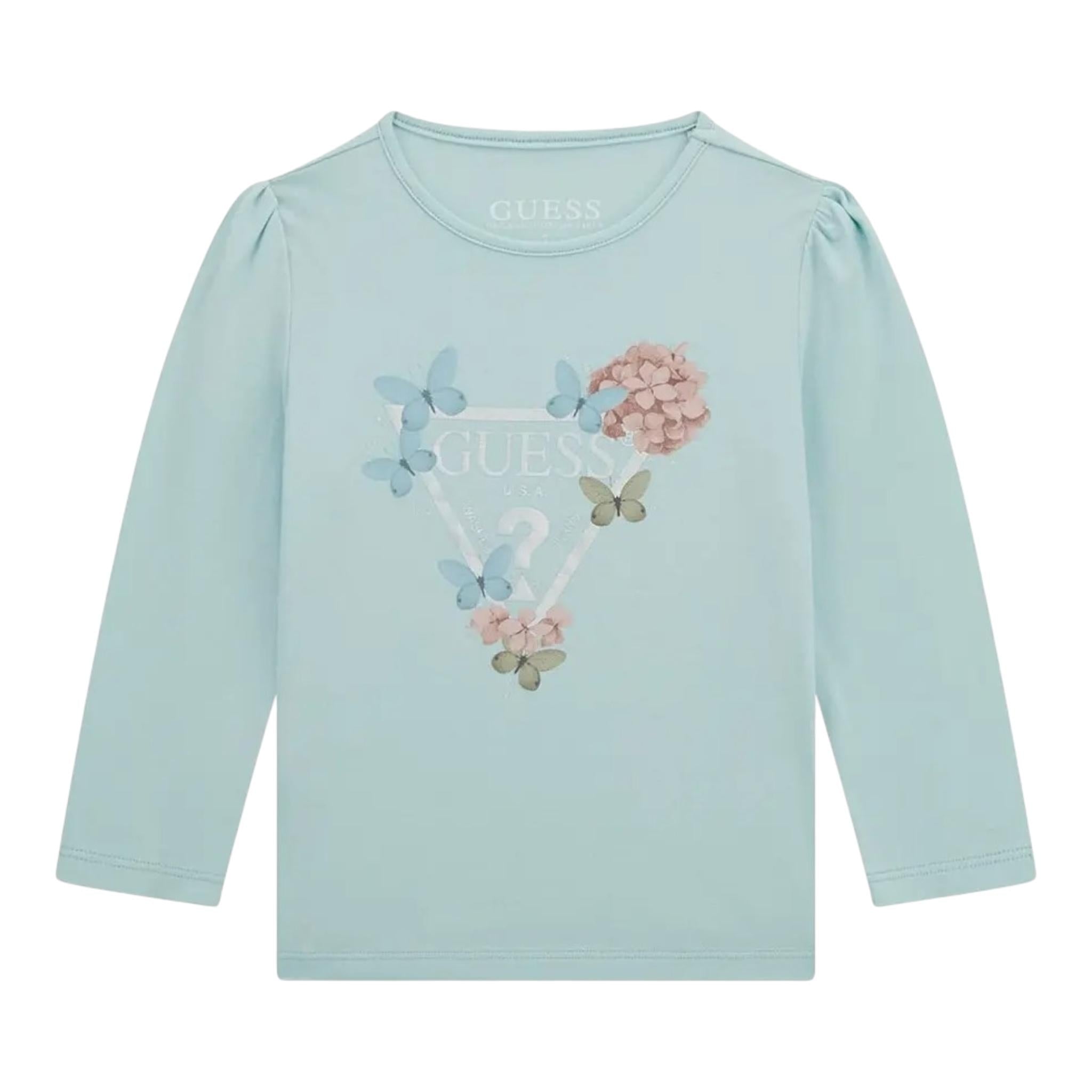 Guess Shirt Girocollo Tinta Unita con Stampa per Neonata K5RI08K6YW4 AZZURRO GUESS 