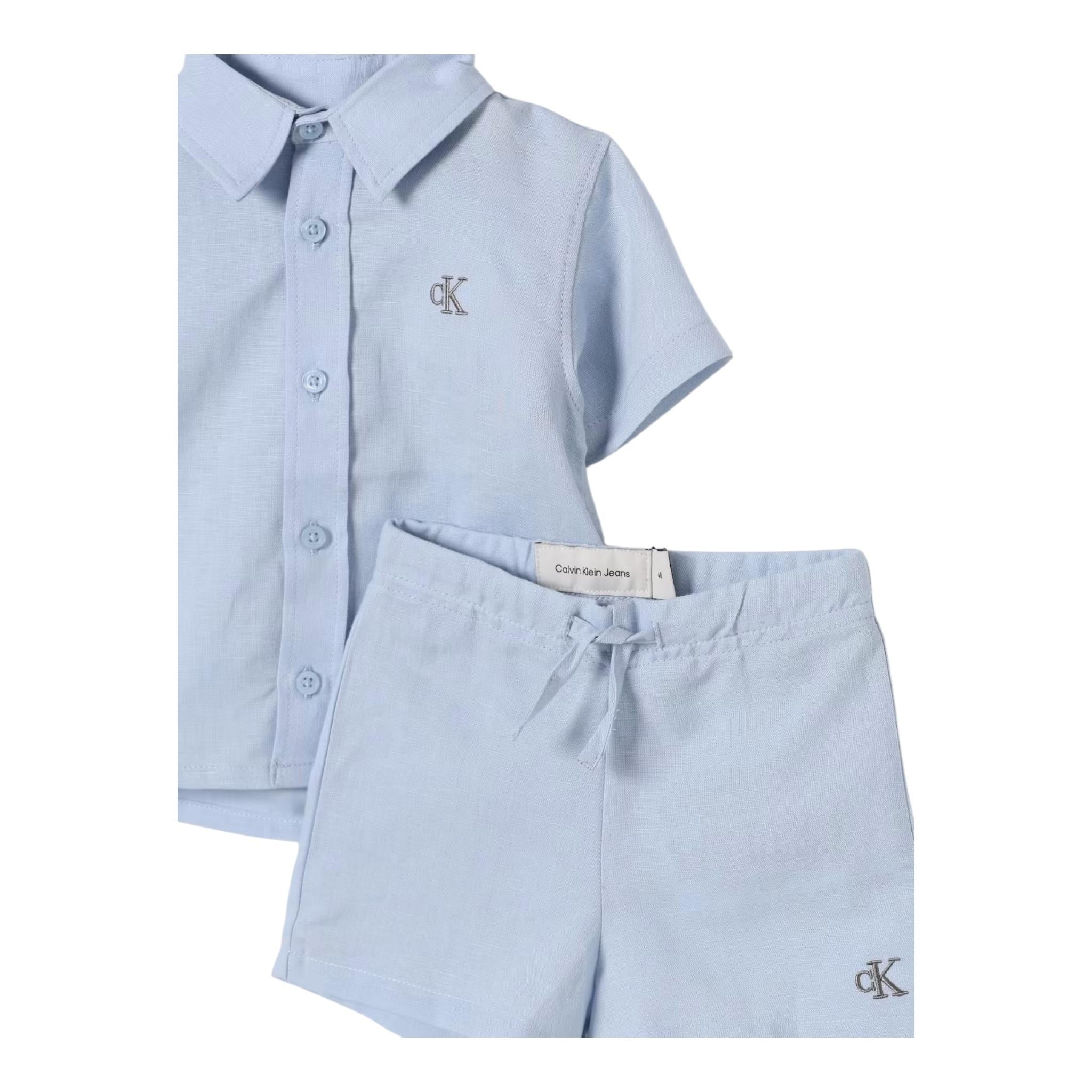 Calvin Klein Completo 2 Pezzi Bermuda-Camicia Tinta Unita per Neonato IN0IN03008 AZZURRO CALVIN KLEIN 