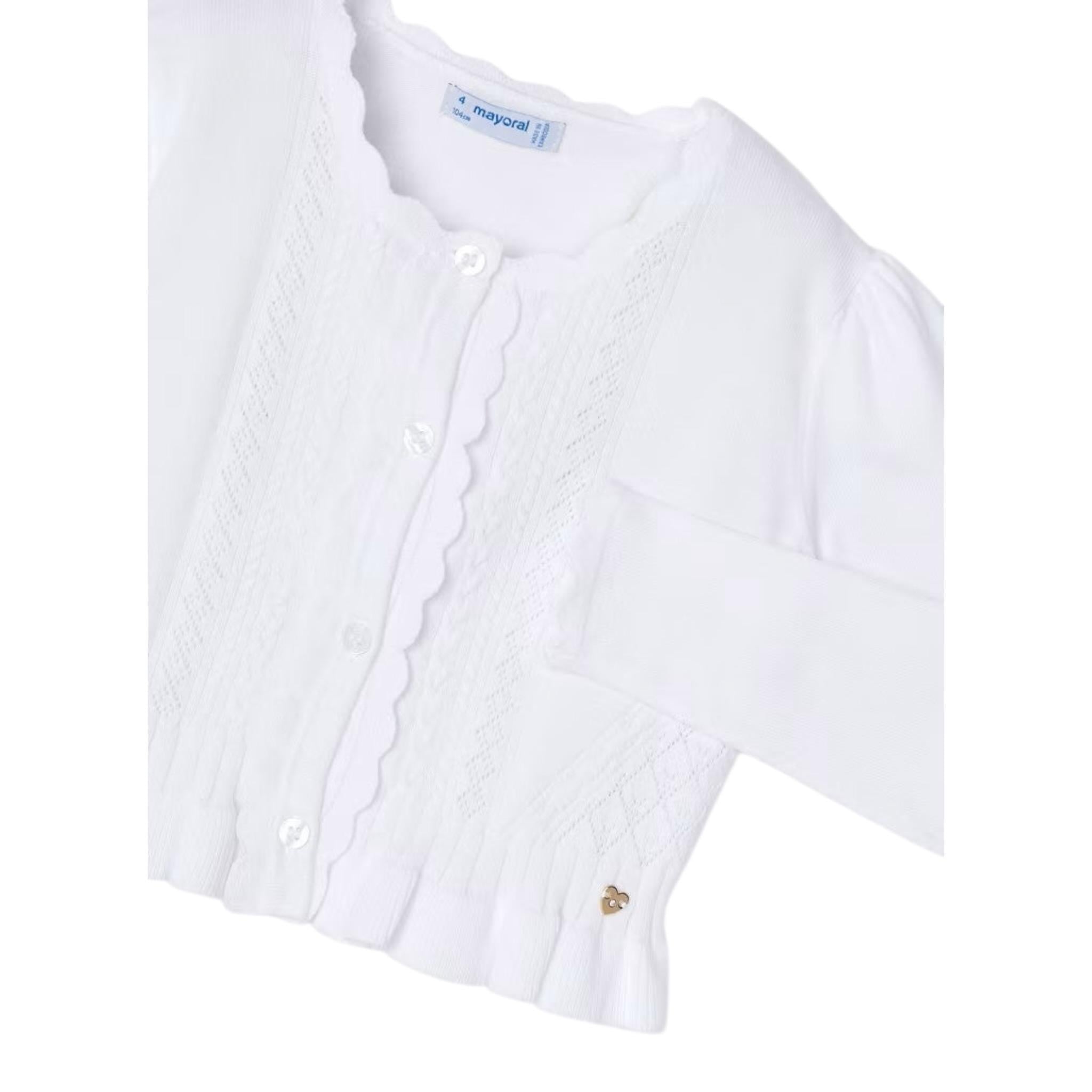 Mayoral Cardigan Tinta Unita con Ricami per Bambina 3354 BIANCO MAYORAL 