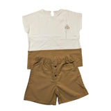Minimo Completo 2 Pezzi T-Shirt-Bermuda Bicolore Bianco/Beige Per Bambino
