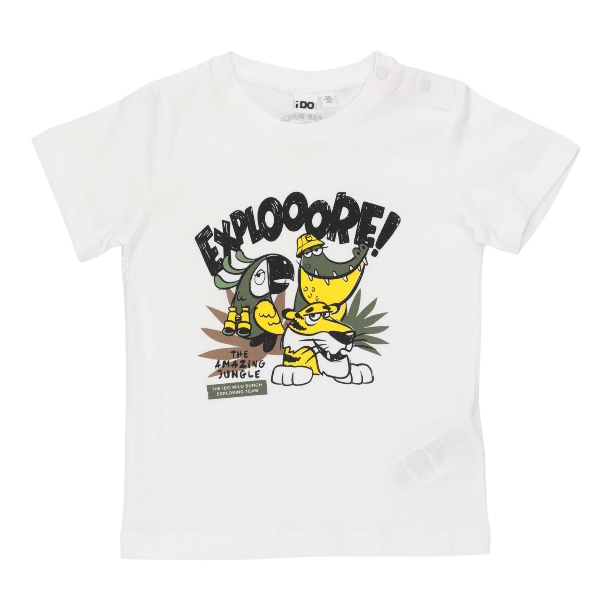 I Do T-Shirt Girocollo Tinta Unita con Stampa per Bambino 4B459 BIANCO I DO 