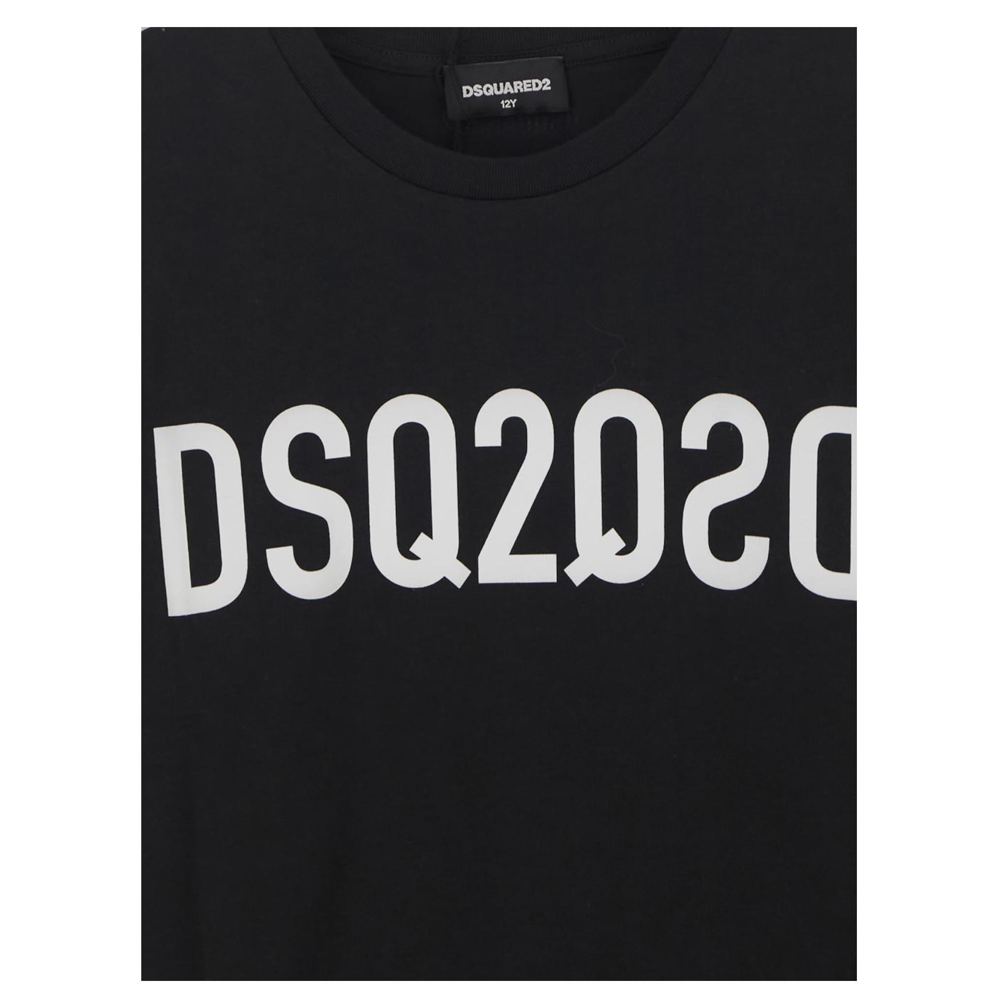 Dsquared2 T-Shirt Girocollo Tinta Unita con Stampa per Neonato DQ1639 NERO DSQUARED2 
