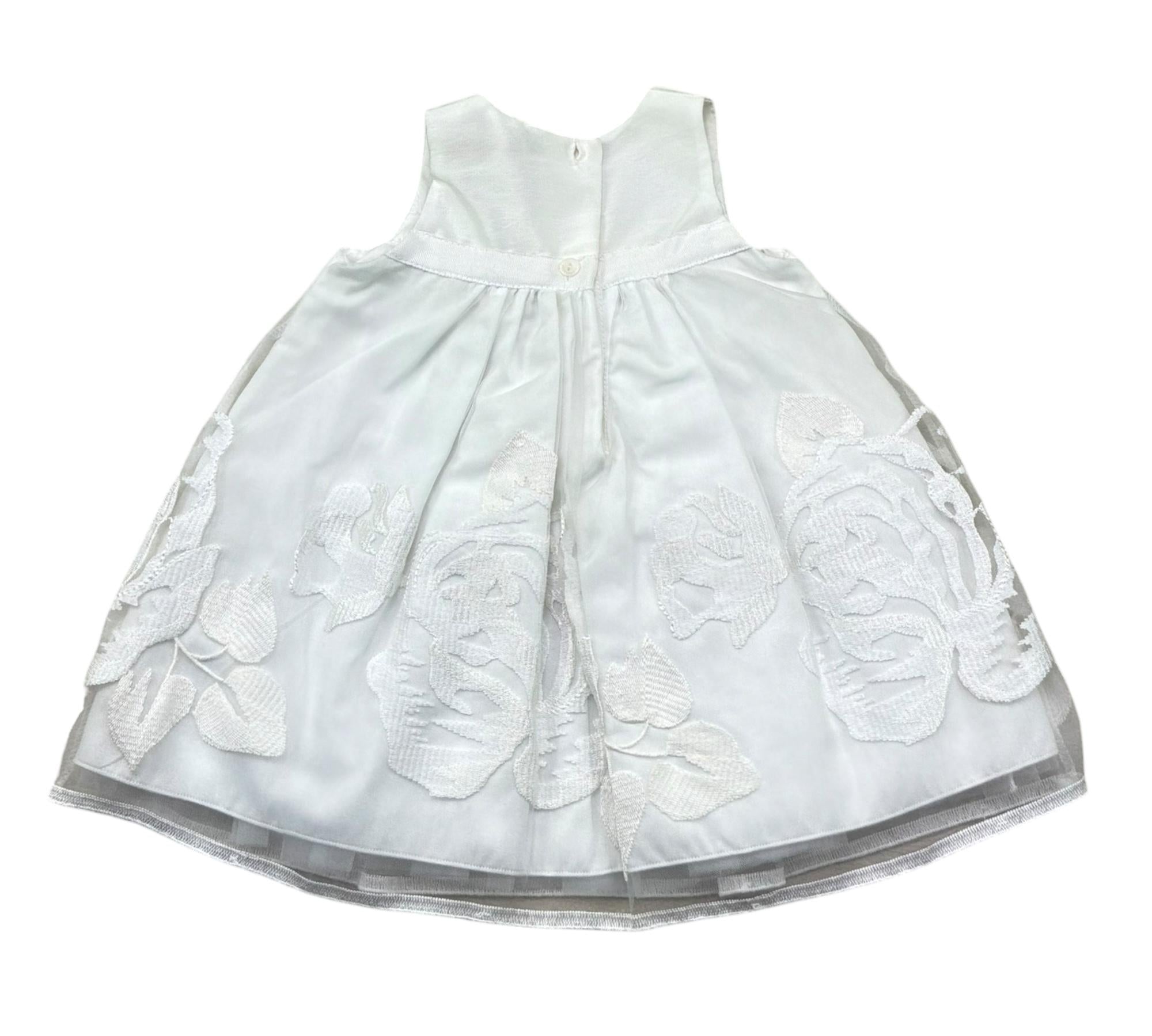 Monnalisa Abito Giromanica Tinta Unita con Ricami per Neonata 735957 BIANCO MONNALISA 