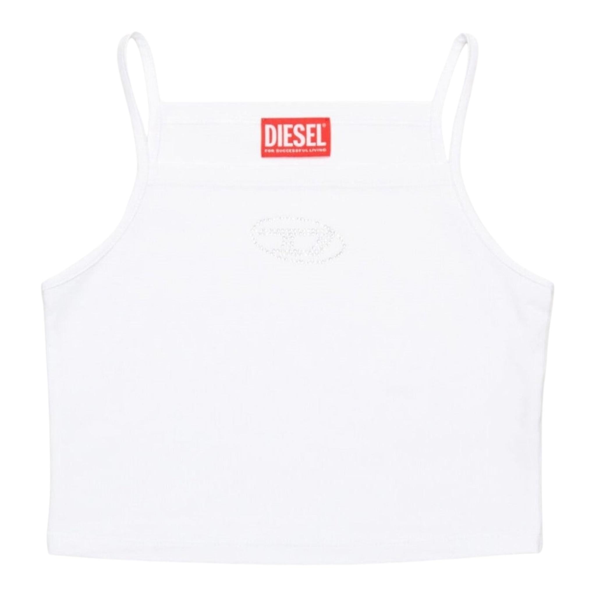 Diesel Canotta Bretelline Tinta Unita con Stampa Brillantinata per Bambina J02201 BIANCO DIESEL 