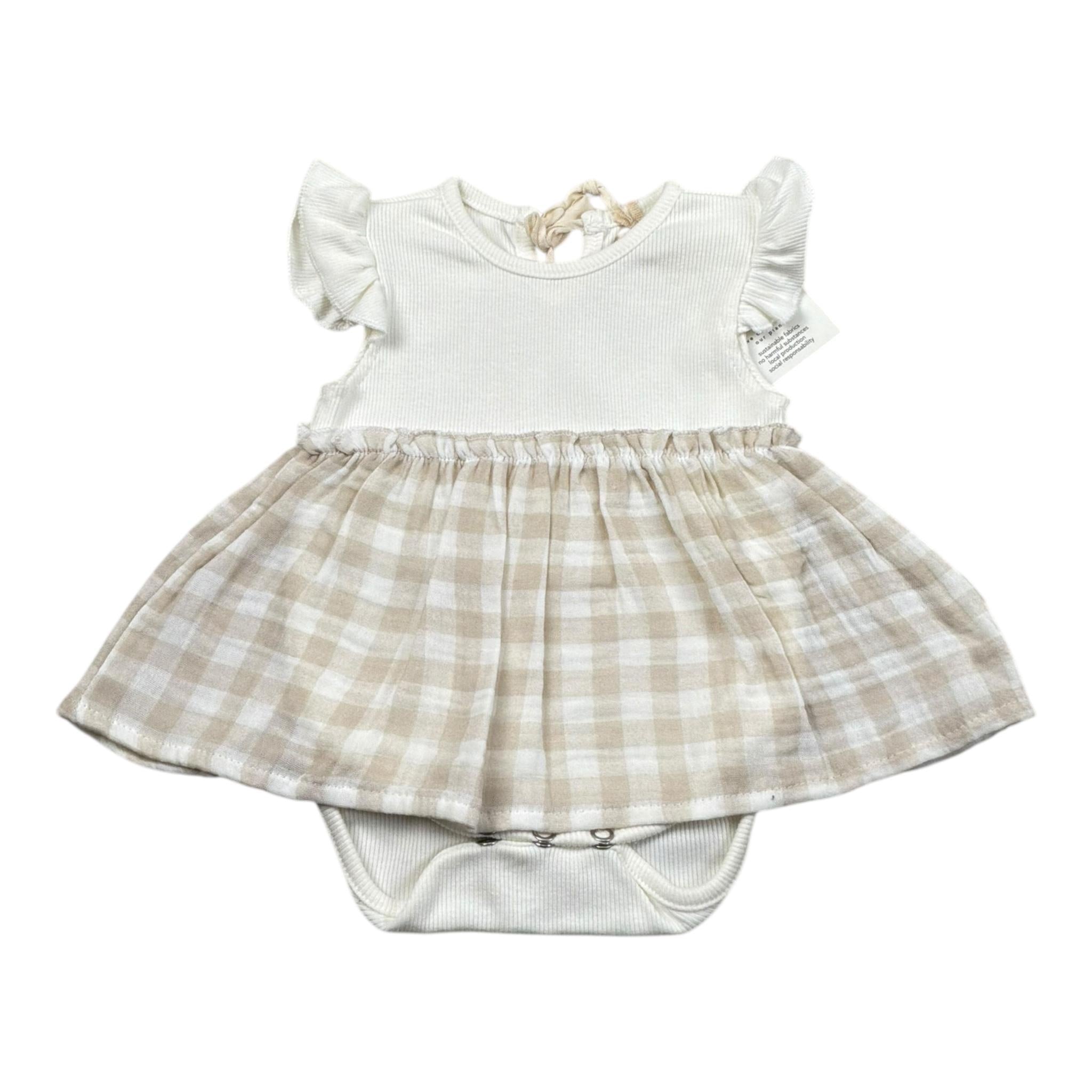 Petit Indi Pagliaccetto Bicolore con Fantasia A Quadri per Neonata SS25B0815 BIANCO/BEIGE PETIT INDI 