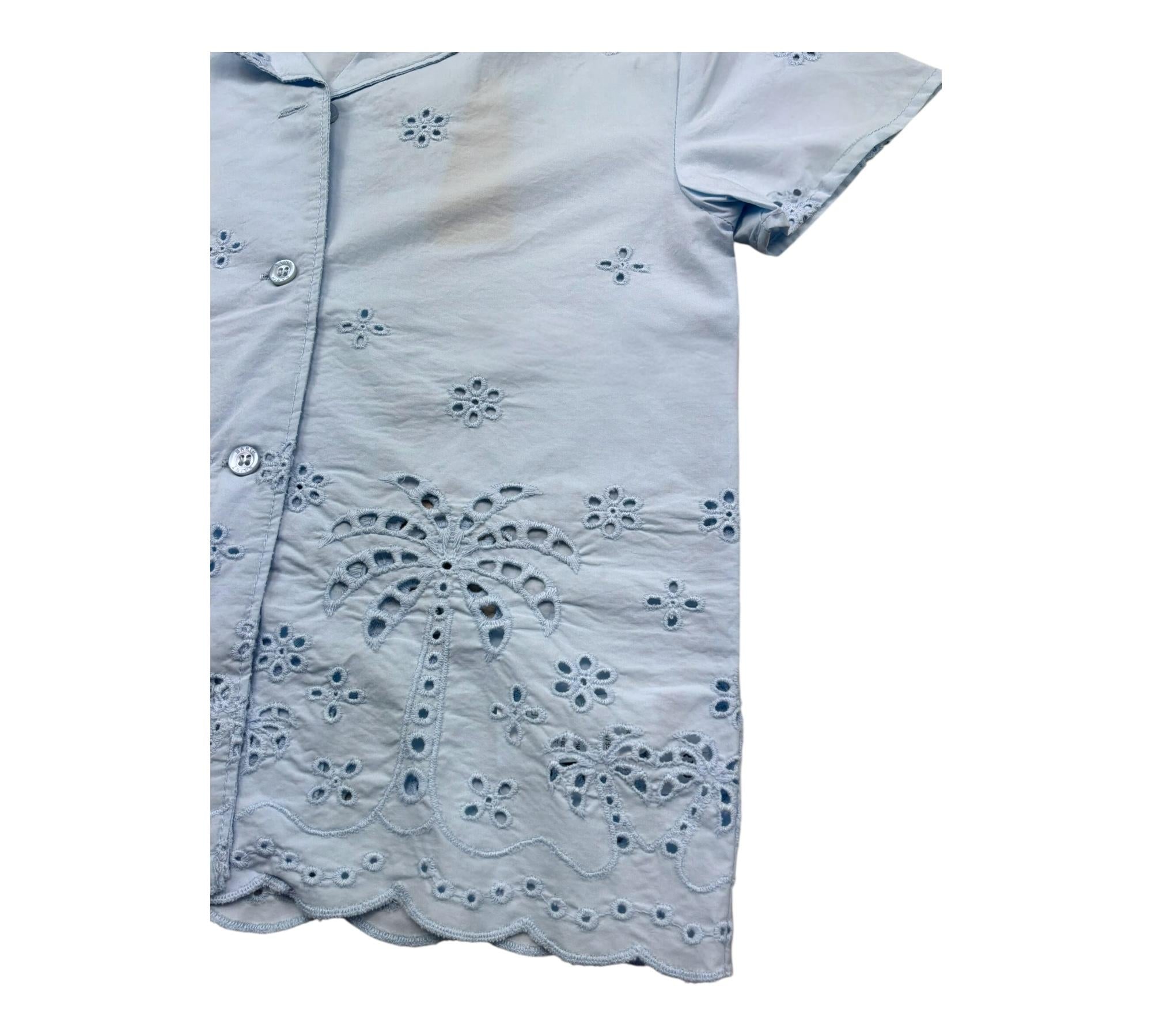 Saint Barth Camicia Mezza Manica Tinta Unita In Pizzo Sangallo per Bambina EVERLEE AZZURRO SAINT BARTH 