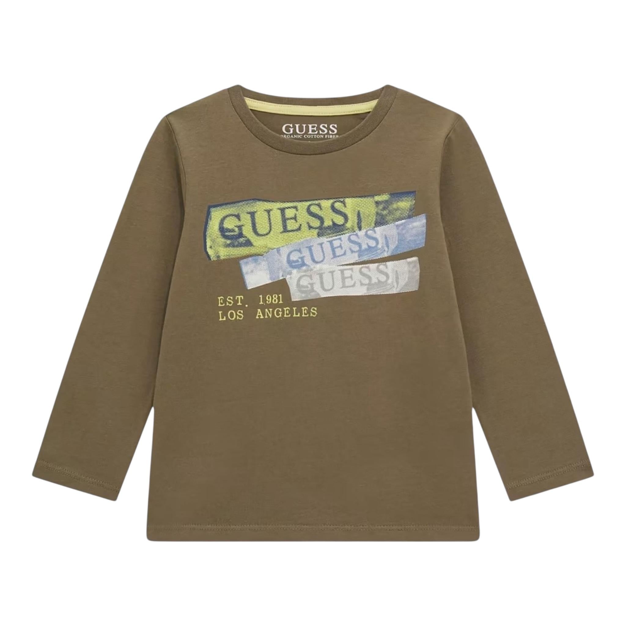 GUESS shirt girocollo tinta unita con stampa Verde per Bambino N4BI20I3Z14 VERDE GUESS 