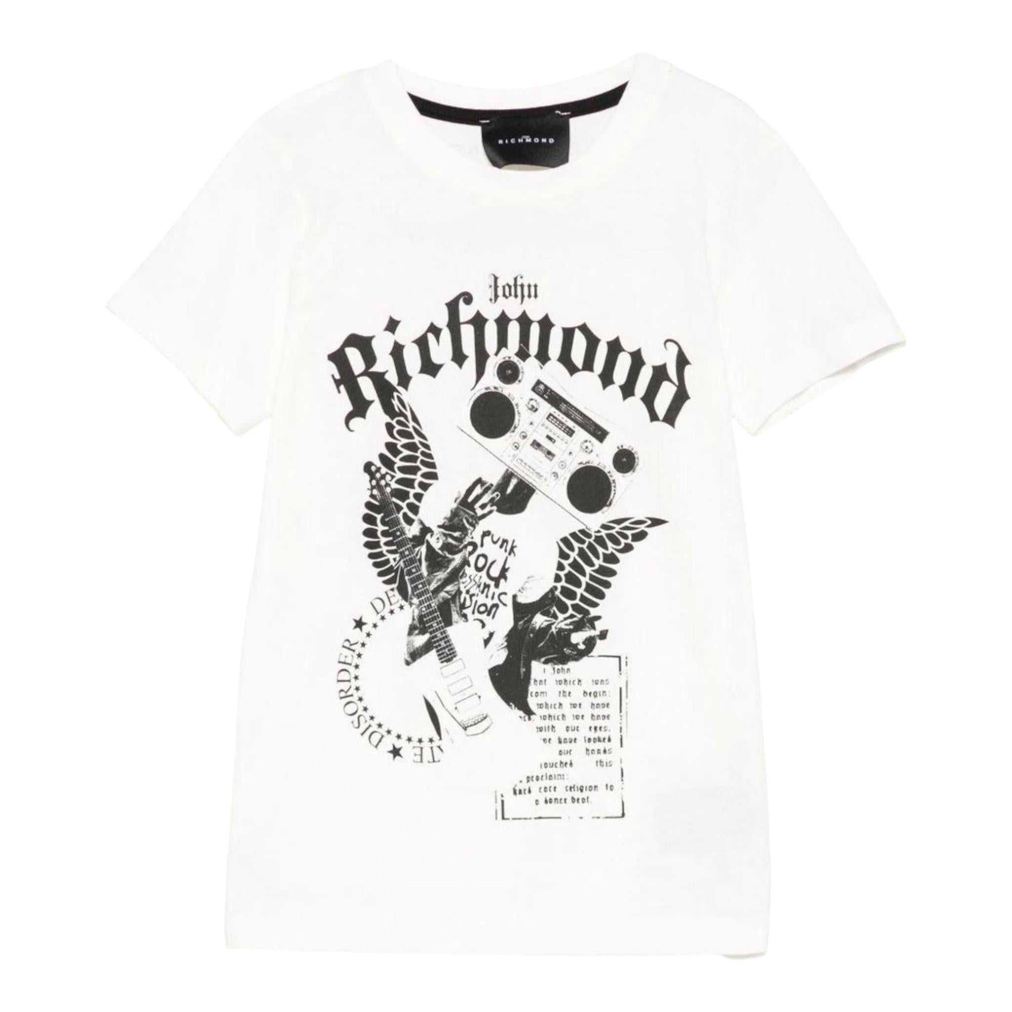 John Richmond T-Shirt Girocollo Tinta Unita con Stampa per Bambino RBP25058TS BIANCO JOHN RICHMOND 