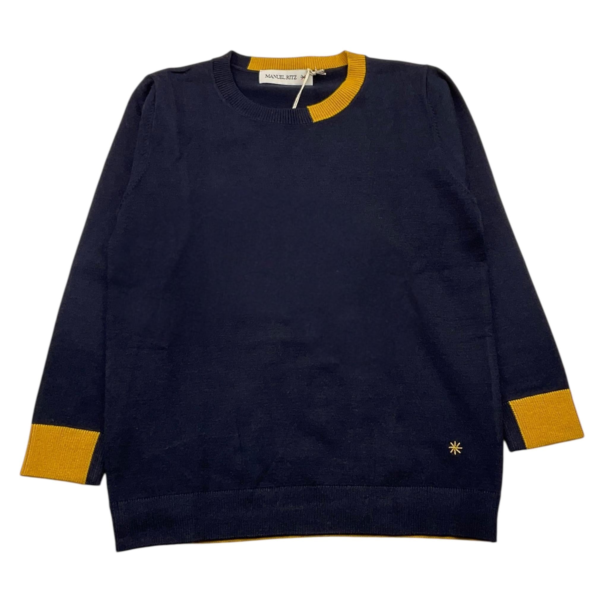 MANUEL RITZ maglia girocollo tinta unita con profili in contrasto Blu per Bambino MR2716 BLU MANUEL RITZ 