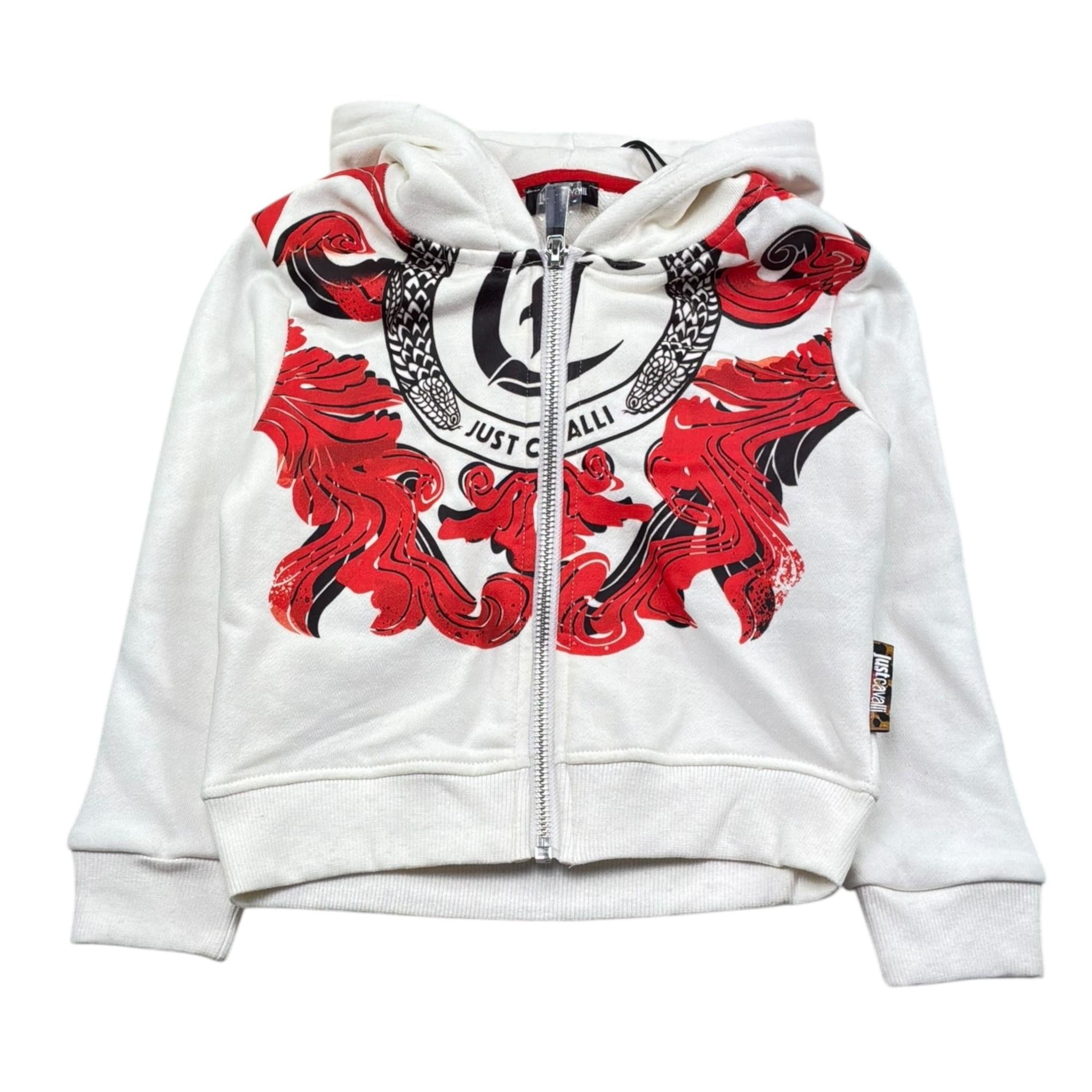 Just Cavalli Completo 2 Pezzi Pantalone-Felpa Tinta Unita con Zip Cappuccio E Stampa per Neonato JIP26056CF BIANCO JUST CAVALLI 