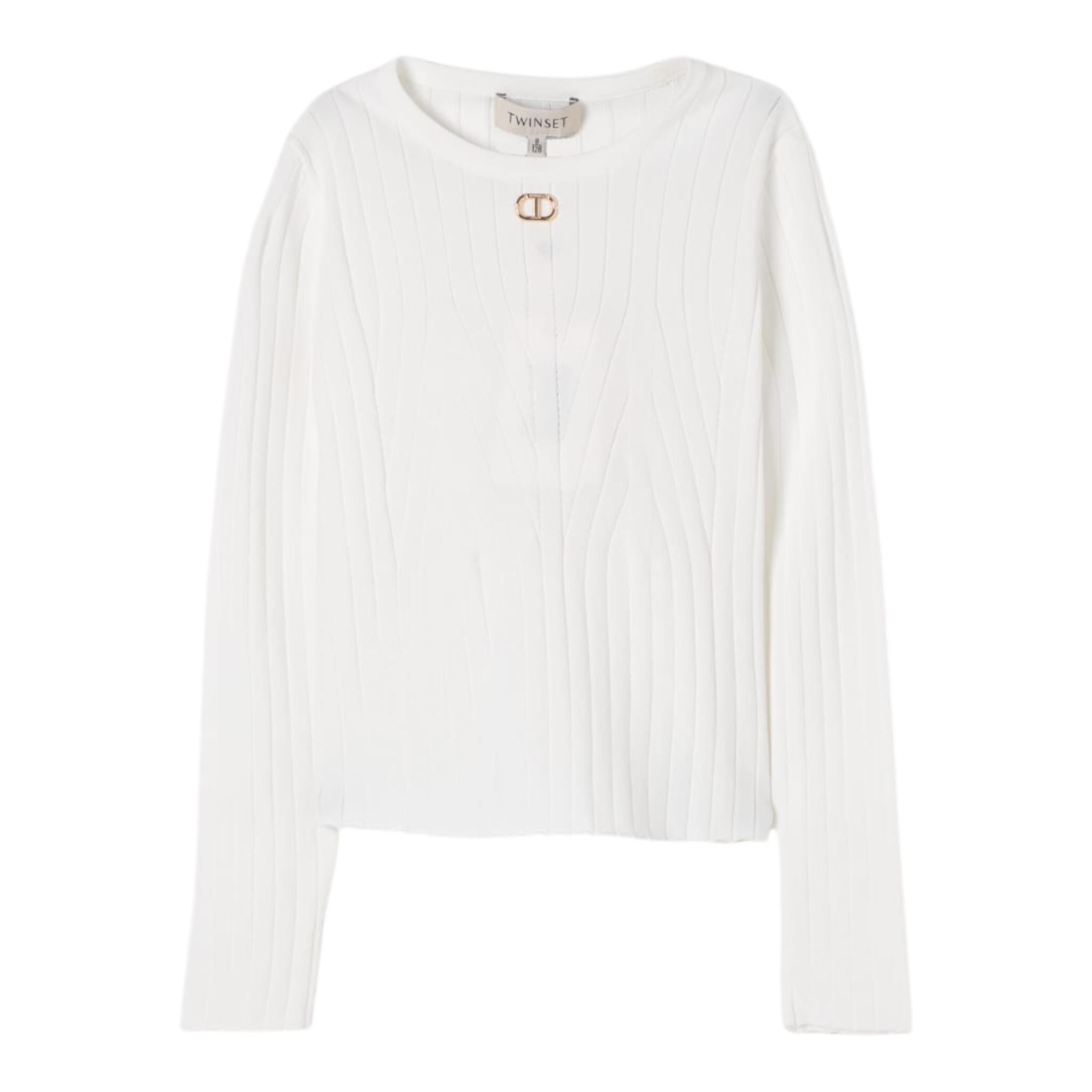 Twinset Maglia Tinta Unita con Logo per Bambina 251GJ3402 PANNA TWINSET 
