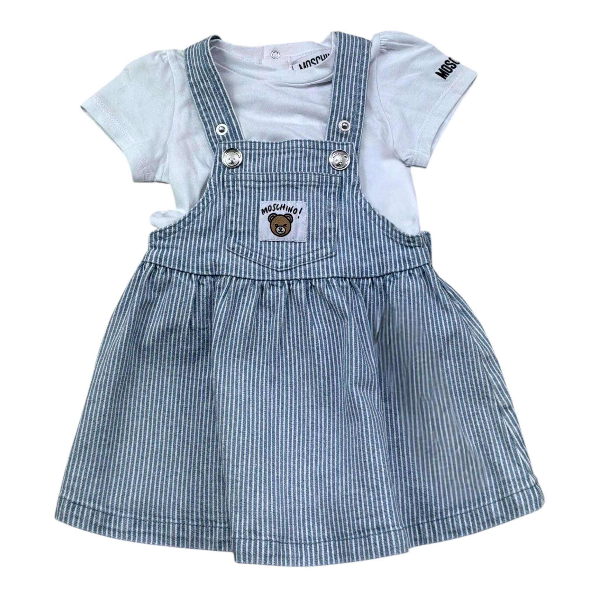 Moschino Completo 2 Pezzi T-Shirt-Salopette Bicolore per Neonata MDG01M BIANCO/AZZURRO MOSCHINO 