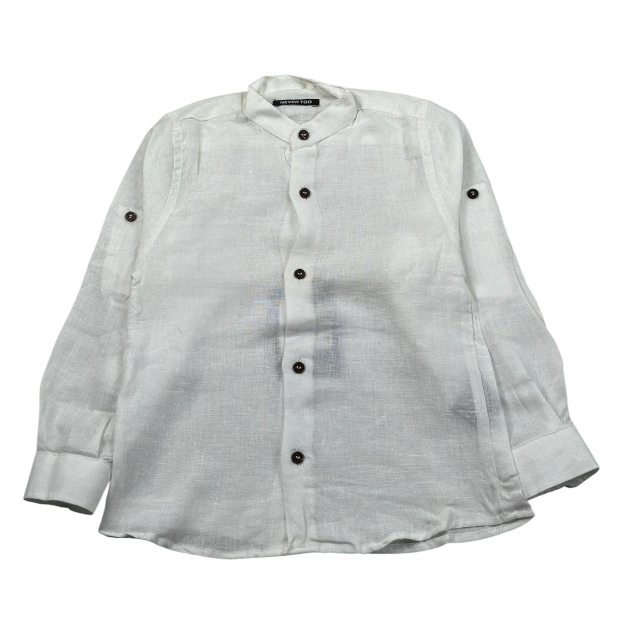Never Too Camicia Manica Lunga Tinta Unit con Collo Coreano Panna per Bambino NT1668B PANNA NEVER TOO 