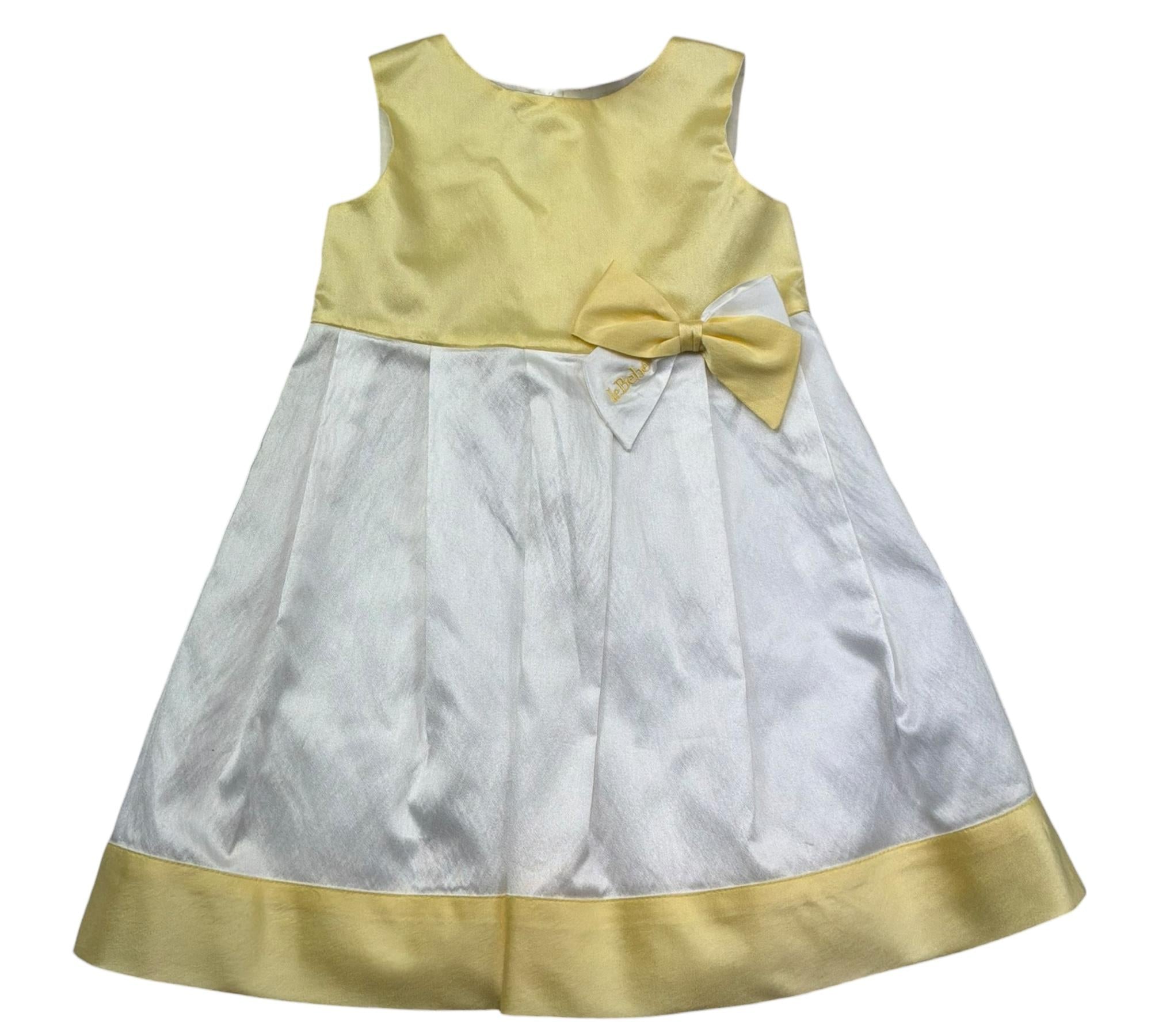 Le Bebe Abito Giromanica Tinta Unita con Fiocco per Bambina LBG0701J BIANCO/GIALLO LE BEBE 