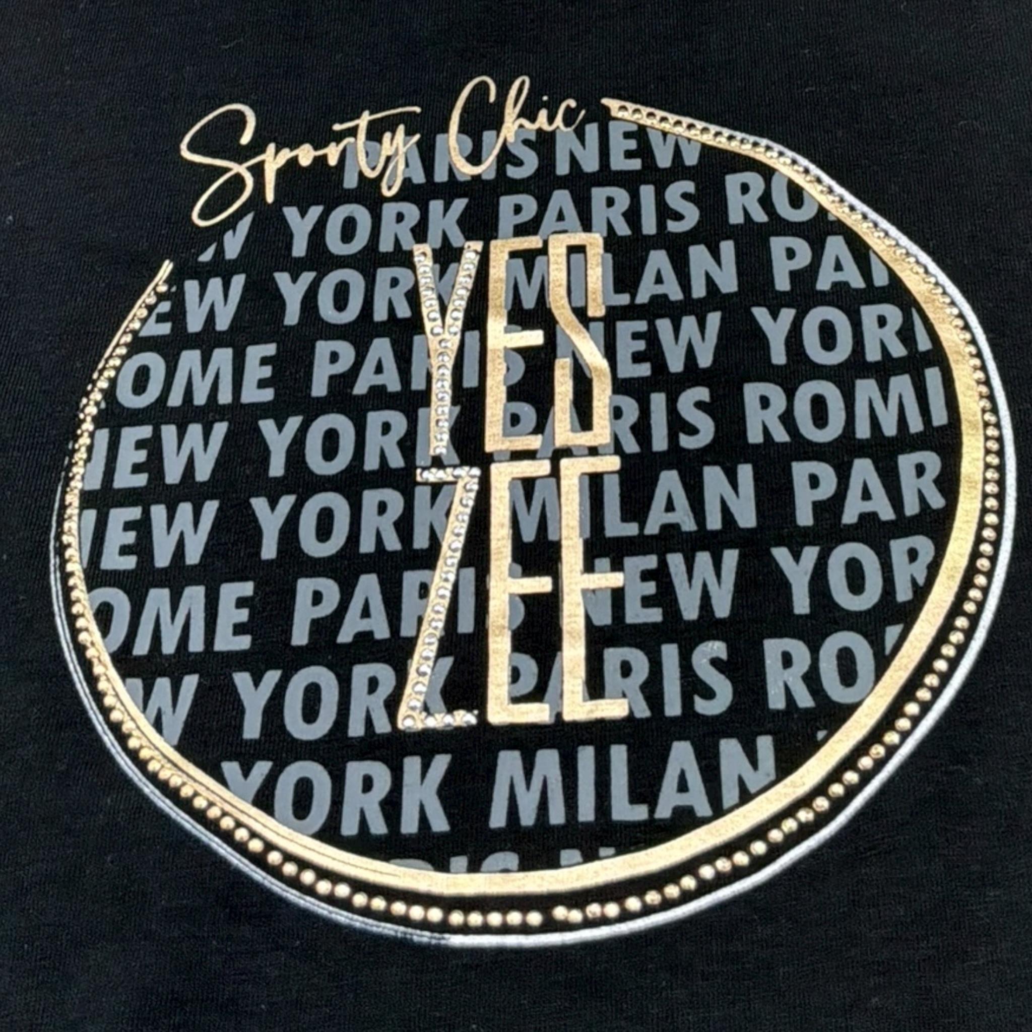 Yes Zee T-Shirt Girocollo Tinta Unita con Stampa per Bambina 37144 NERO YES ZEE 