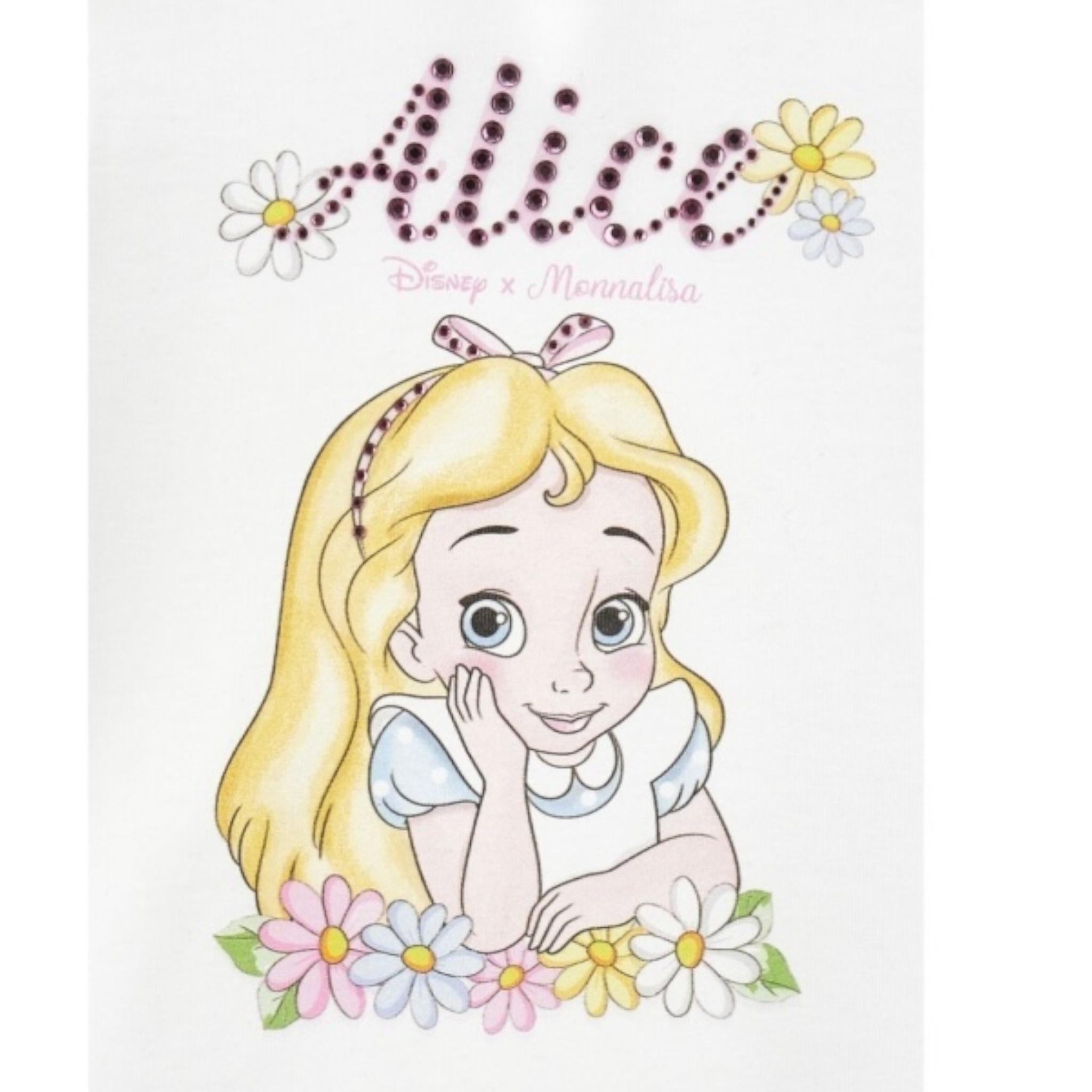 Monnalisa T-Shirt Girocollo Tinta Unita con Brillantini per Neonata 39E610 BIANCO MONNALISA 