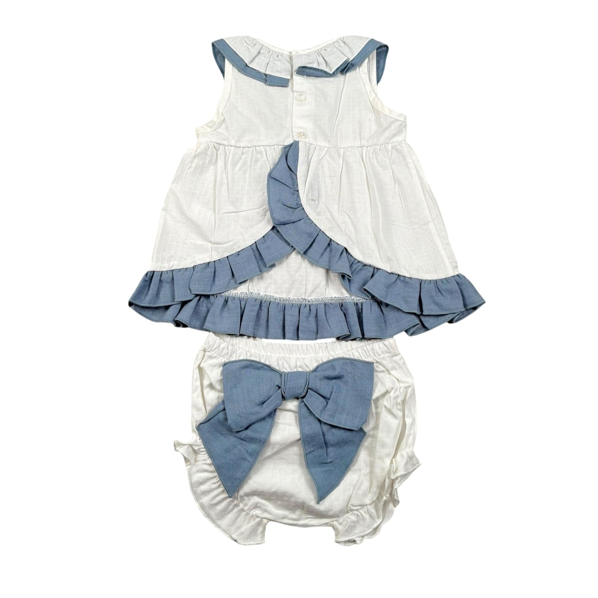 Calamaro Completo 2 Pezzi Camicia-Coulotte con Fiocco per Neonata 22084 BIANCO CALAMARO 