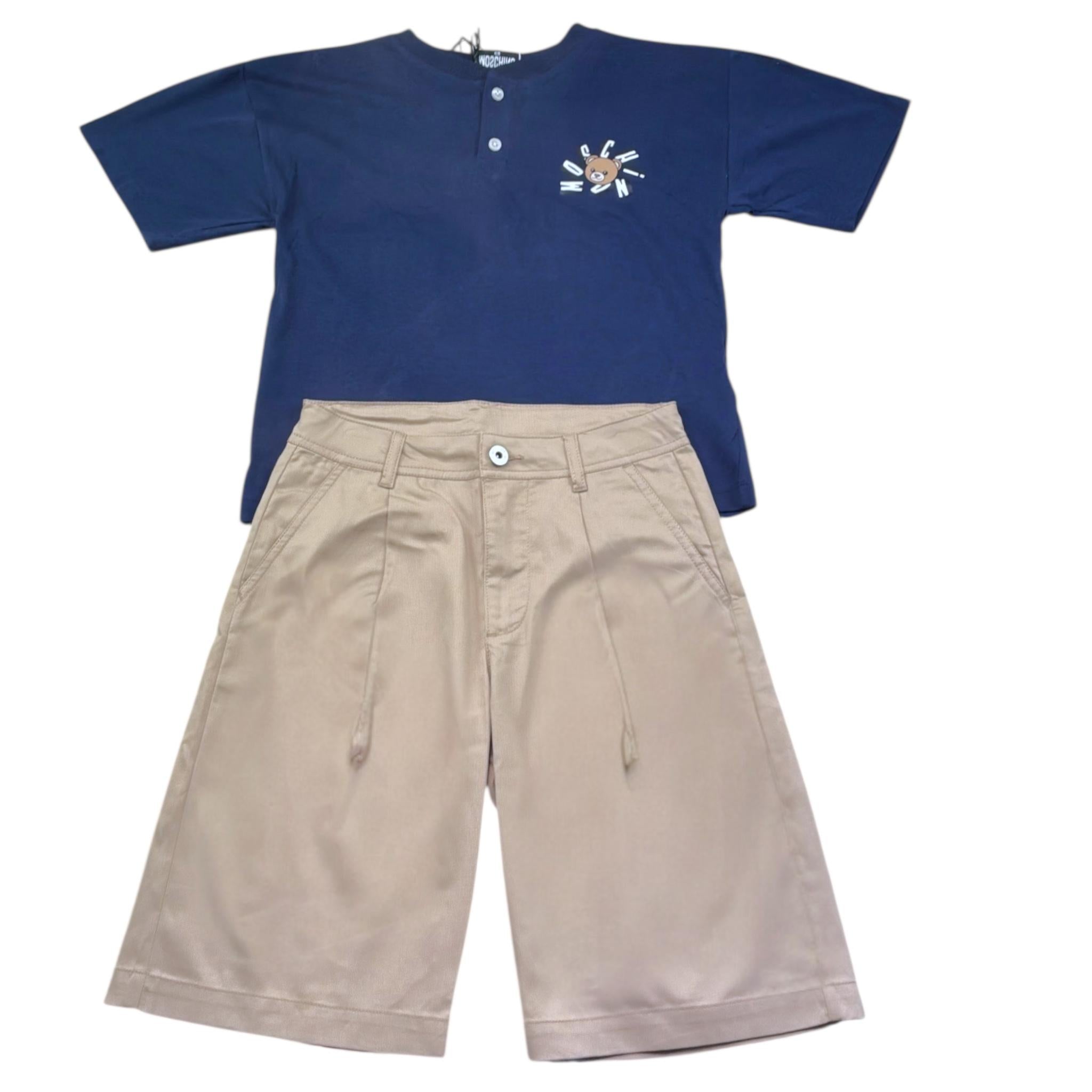 Moschino Completo 2 Pezzi Polo-Bermuda Bicolore per Bambino HUG00T BLU/BEIGE MOSCHINO 