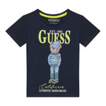 Guess T-Shirt Girocollo Tinta Unita con Stampa per Bambino N5RI20K8HM4 BLU GUESS 