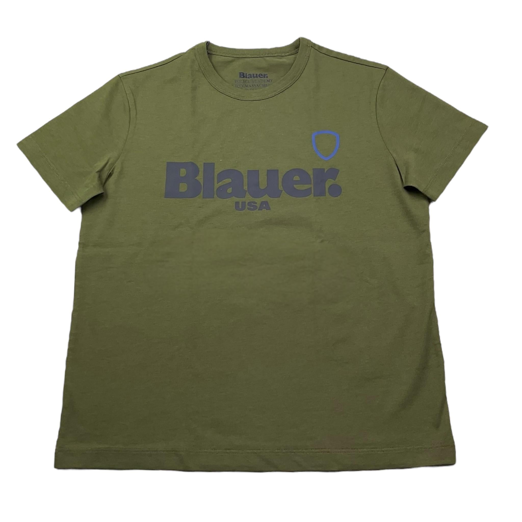 Blauer T-Shirt Girocollo Tinta Unita con Logo per Bambino 25SBLKH02507 VERDE BLAUER 