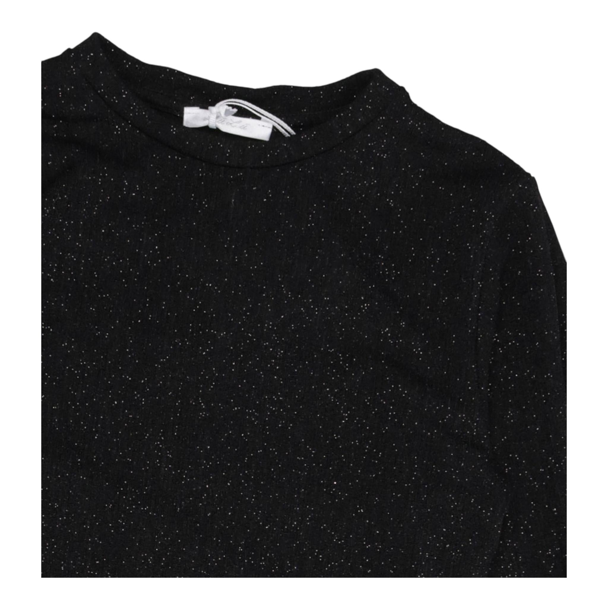 LU LU BY MISS GRANT abito manica lunga tinta unita girocollo con brillantini Nero per Bambina LL3256 NERO LU LU BY MISS GRANT 