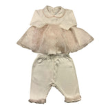 Minu' Completo 2 Pezzi Shirt E Leggins Tinta Unita Con Tulle Bianco/Rosa Per Neonata