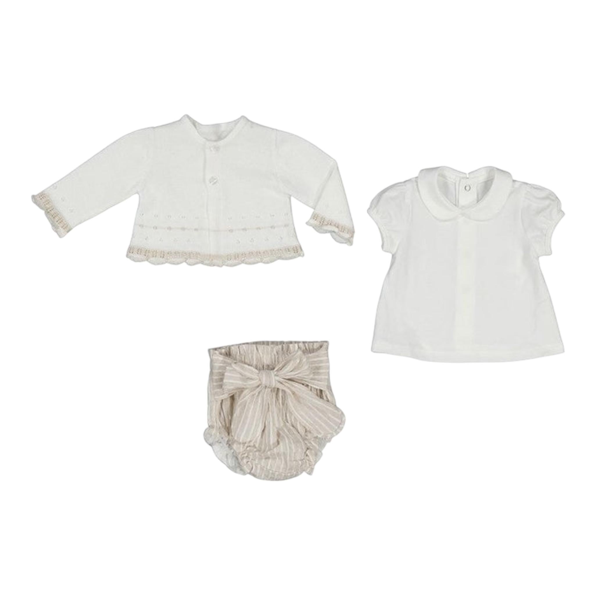 Mayoral Completo 3 Pezzi Cardigan-Coulotte con Fantasia A Righe-T-Shirt per Neonata 1254 BIANCO MAYORAL 