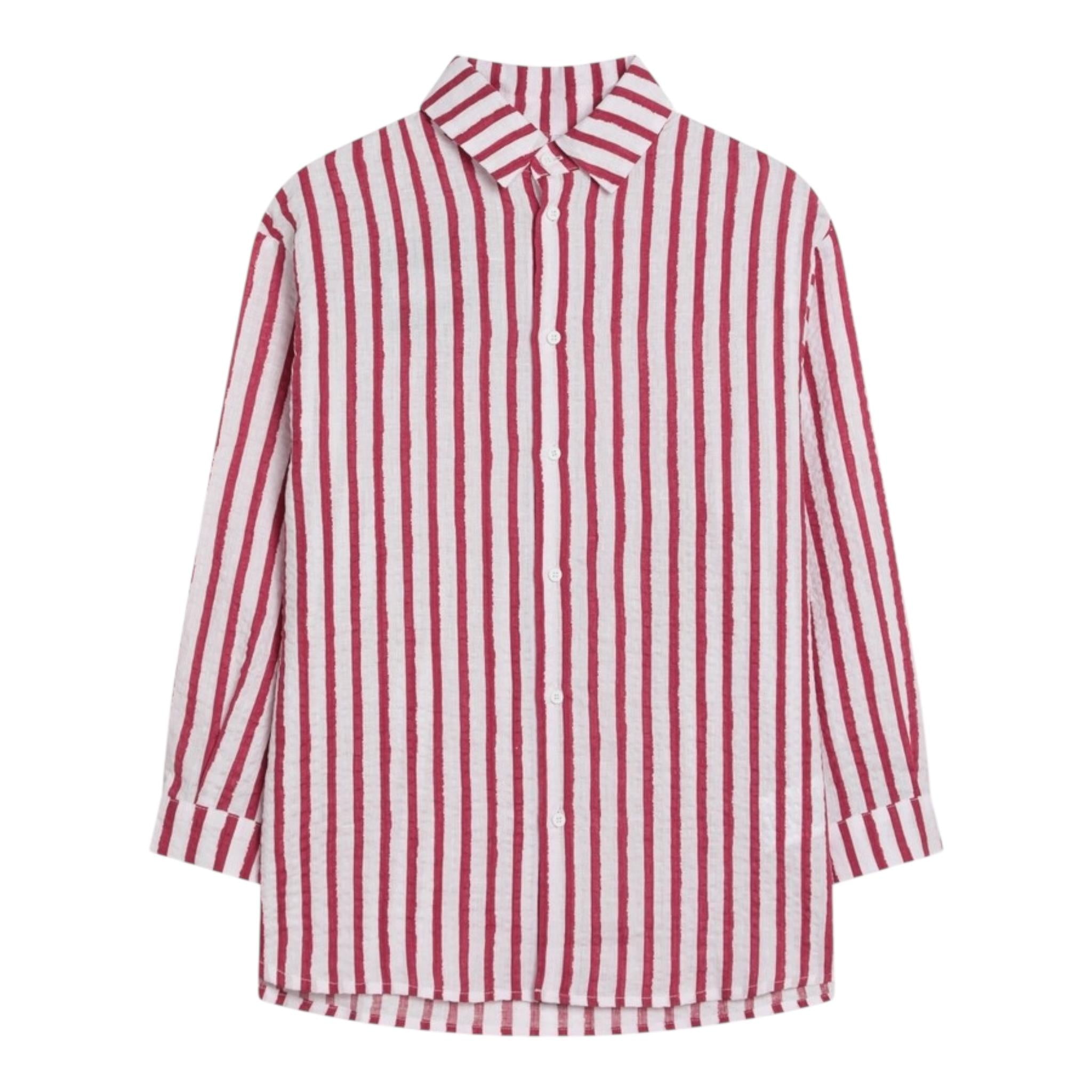 Dou Dou Camicia Tinta Unita con Fantasia A Righe per Bambina DW5P30 BORDEAUX DOU DOU 