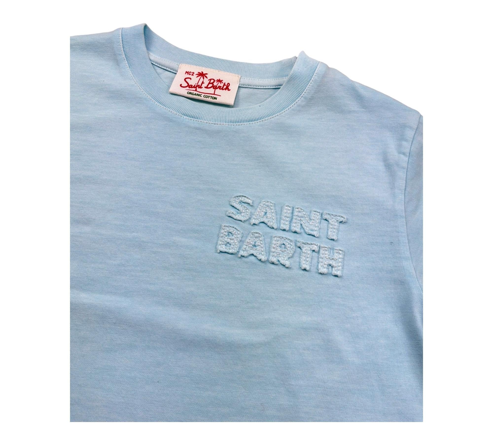Saint Barth T-Shirt Girocollo Tinta Unita con Stampa per Bambino POT00020123 AZZURRO SAINT BARTH 