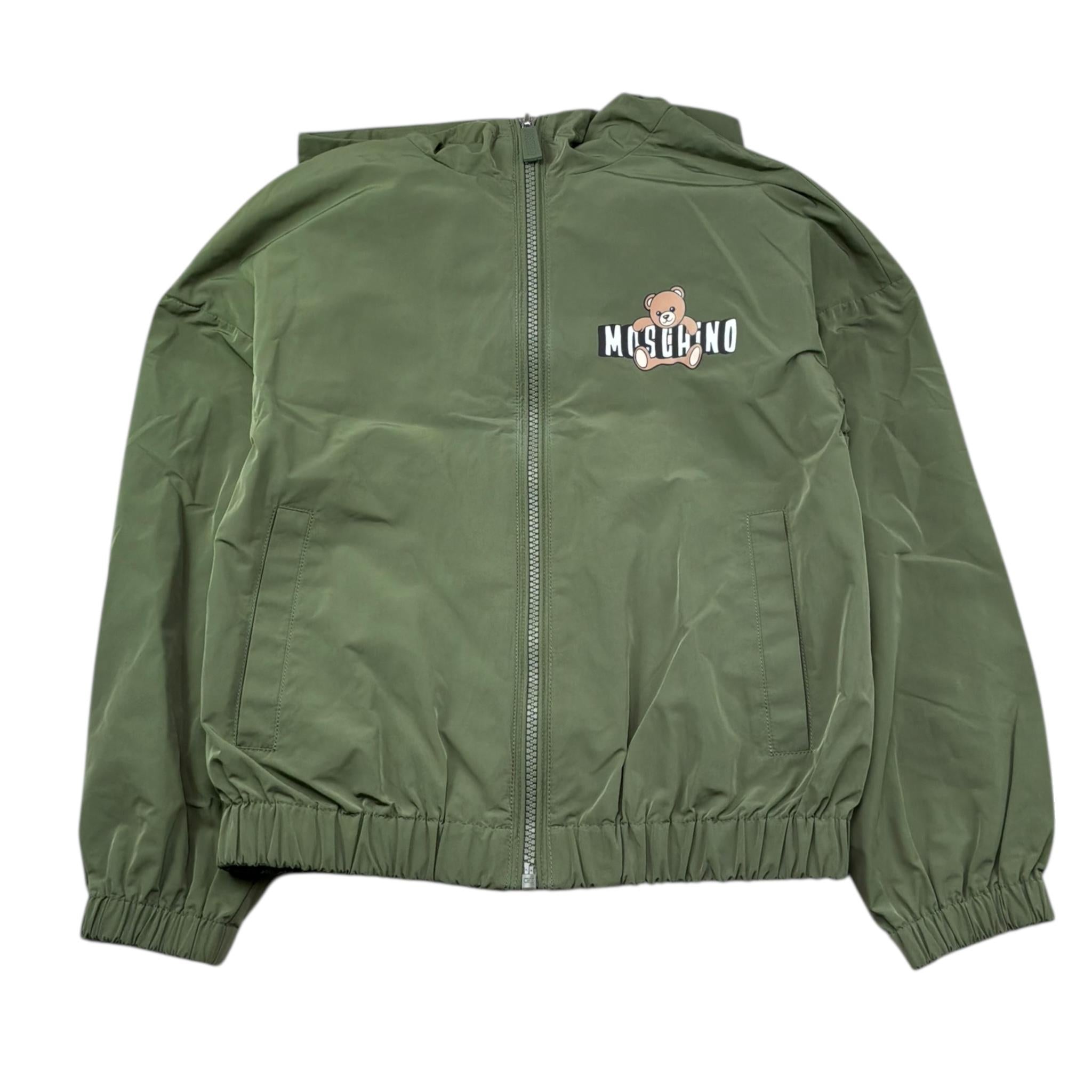 Moschino Giubbino Tinta Unita con Zip E Cappuccio per Bambino HUS05K VERDE MOSCHINO 