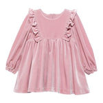 ABEL & LULA abito tinta unita in velluto con balze Rosa per Neonata 5504 ROSA ABEL & LULA 