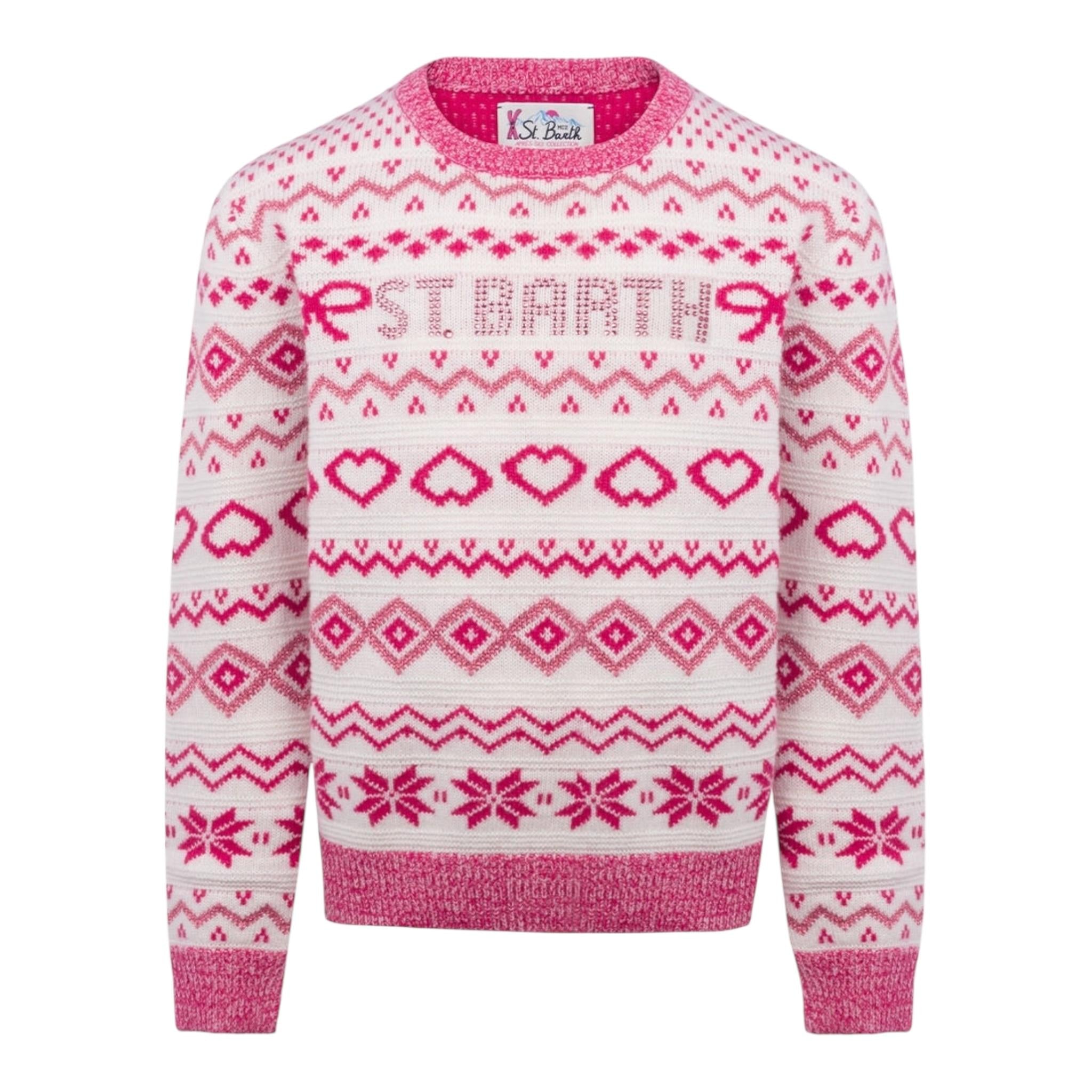 SAINT BARTH maglia girocollo tinta unita con stampa Fuxia per Neonata PRC00050 FUXIA SAINT BARTH 