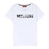 Missoni T-Shirt Girocollo Tinta Unita Con Stampa Bianco Per Bambino