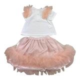Barcellino Completo 2 Pezzi T-Shirt-Gonna Bicolore Bianco Per Neonata