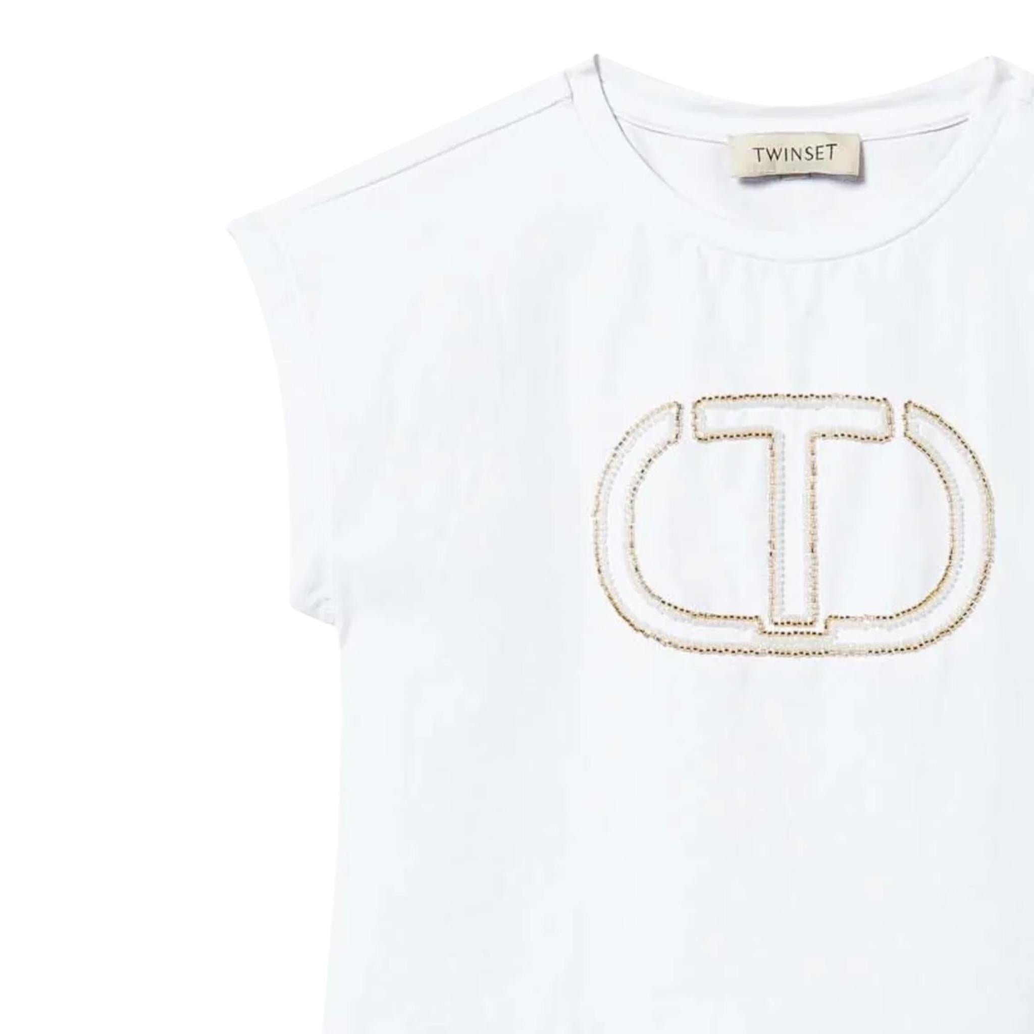 Twinset T-Shirt Girocollo Tinta Unita con Stampa per Bambina 251GJ2QR1 BIANCO TWINSET 