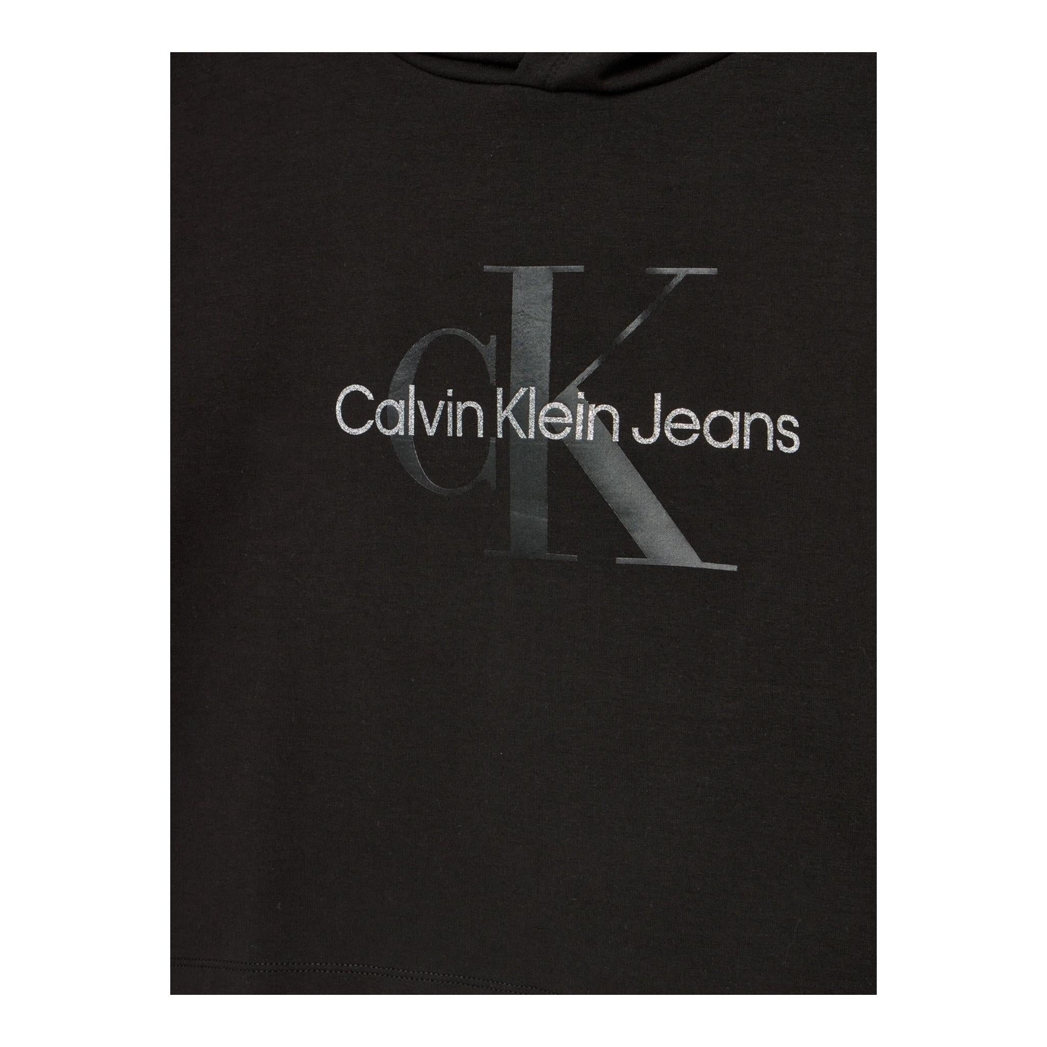CALVIN KLEIN felpa tinta unita con cappuccio e stampa Nero per Bambina IG0IG02543 NERO CALVIN KLEIN 